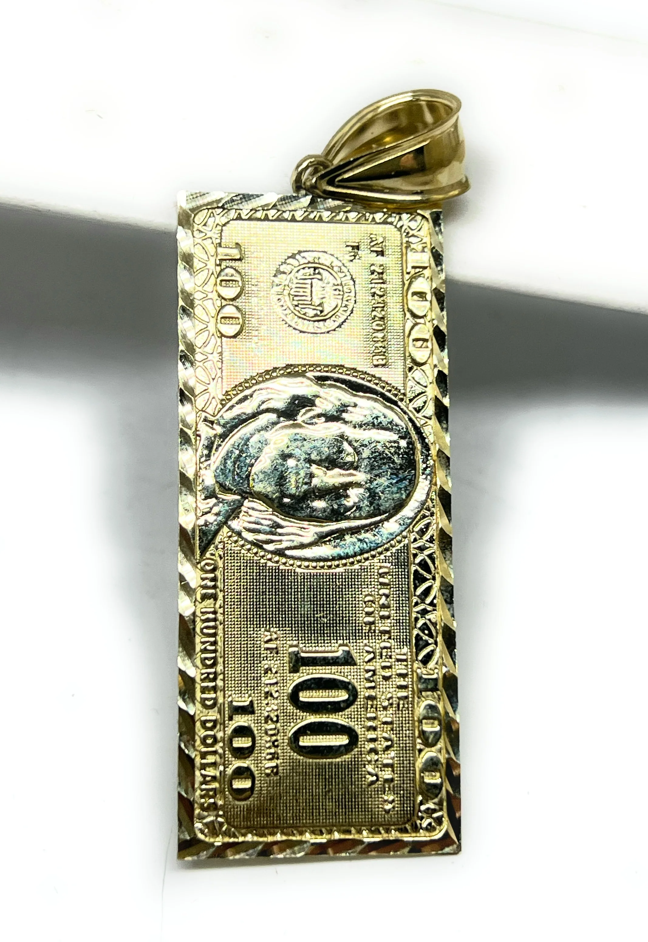 10k Solid Gold 100 Dollar Bill Pendant Necklace (XS, SM, MED, LG)