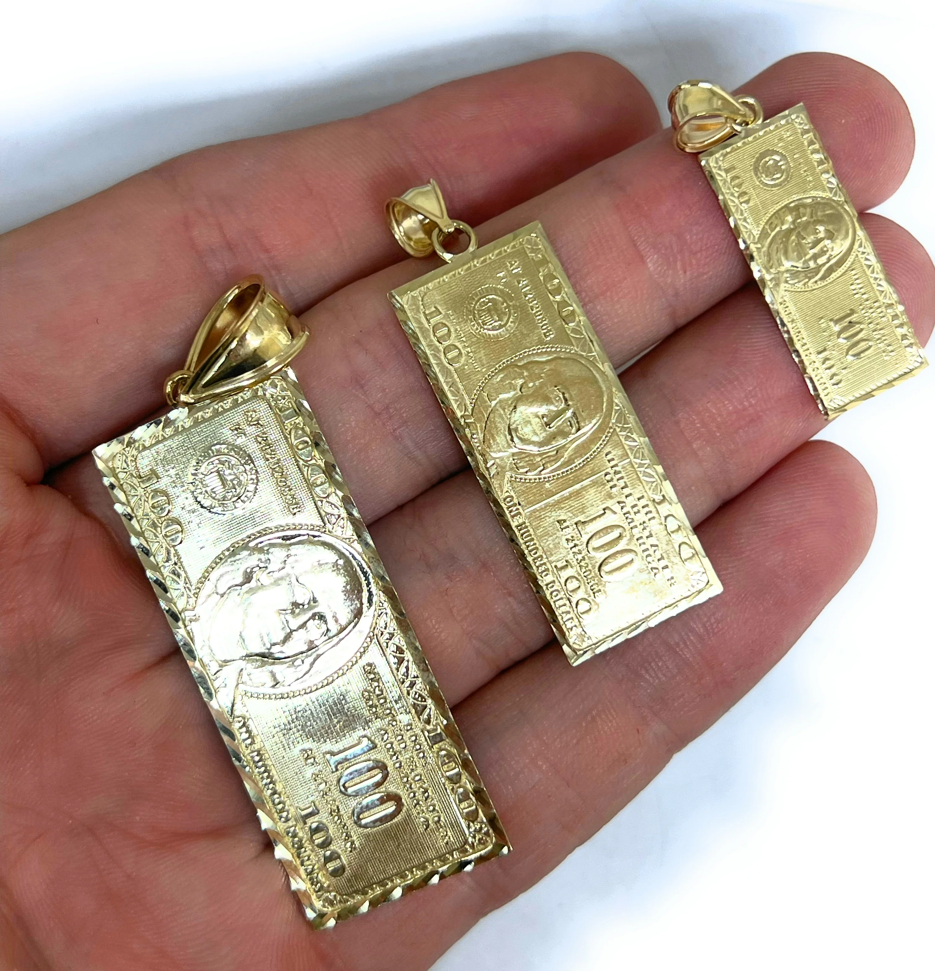 10k Solid Gold 100 Dollar Bill Pendant Necklace (XS, SM, MED, LG) - Image 2