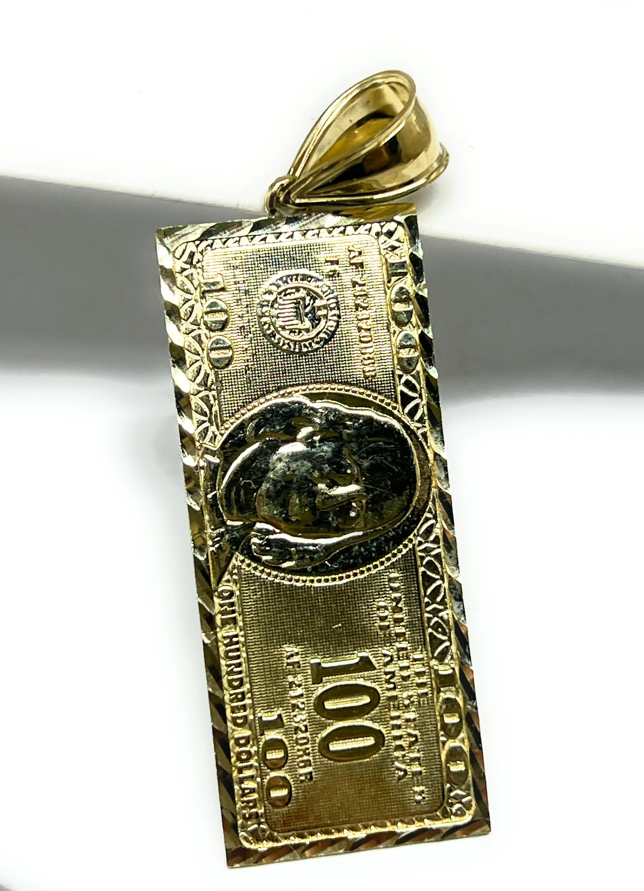10k Solid Gold 100 Dollar Bill Pendant Necklace (XS, SM, MED, LG) - Image 4