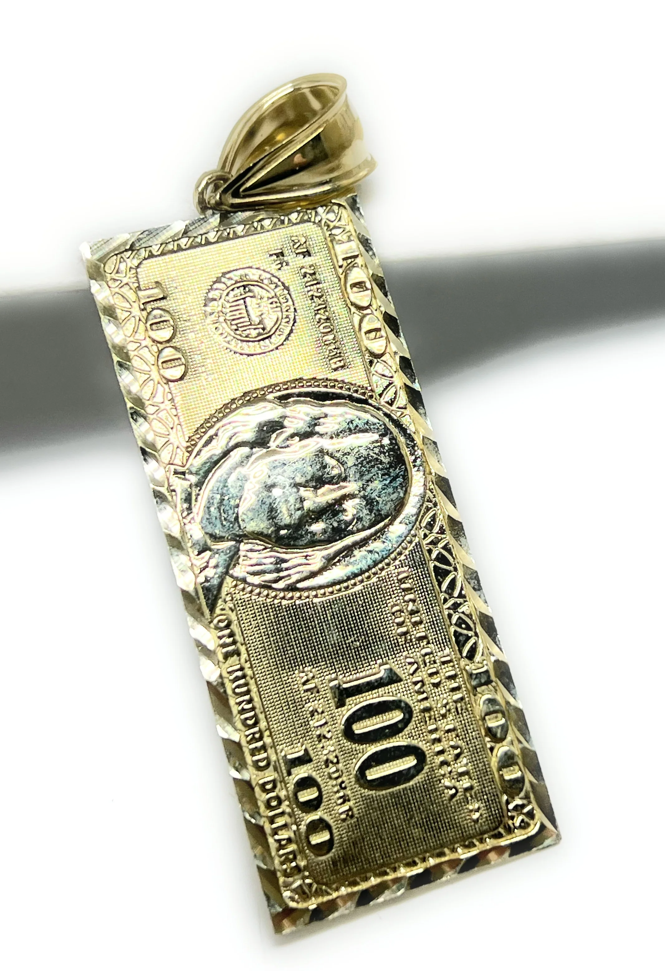 10k Solid Gold 100 Dollar Bill Pendant Necklace (XS, SM, MED, LG) - Image 5