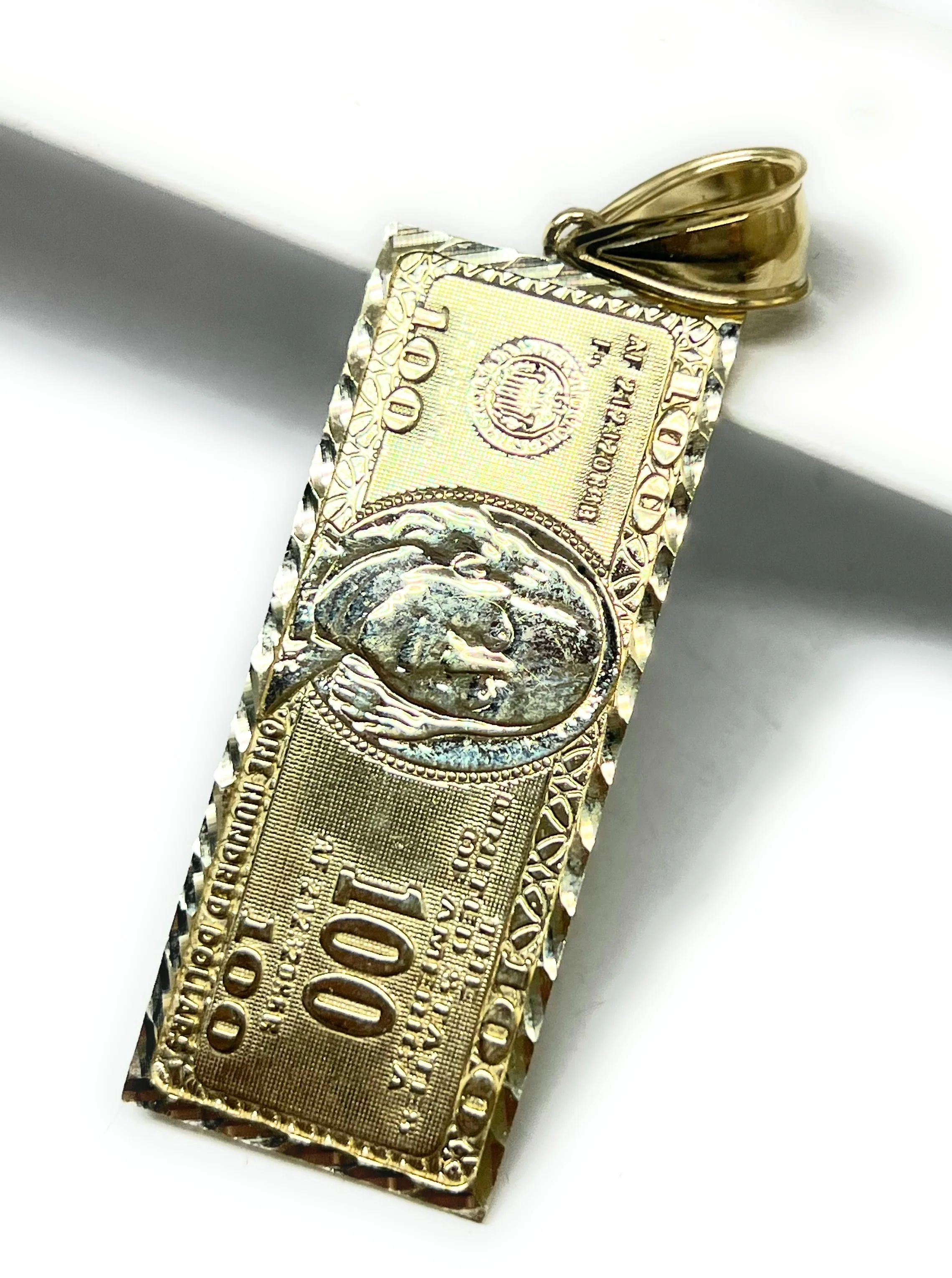 10k Solid Gold 100 Dollar Bill Pendant Necklace (XS, SM, MED, LG) - Image 6