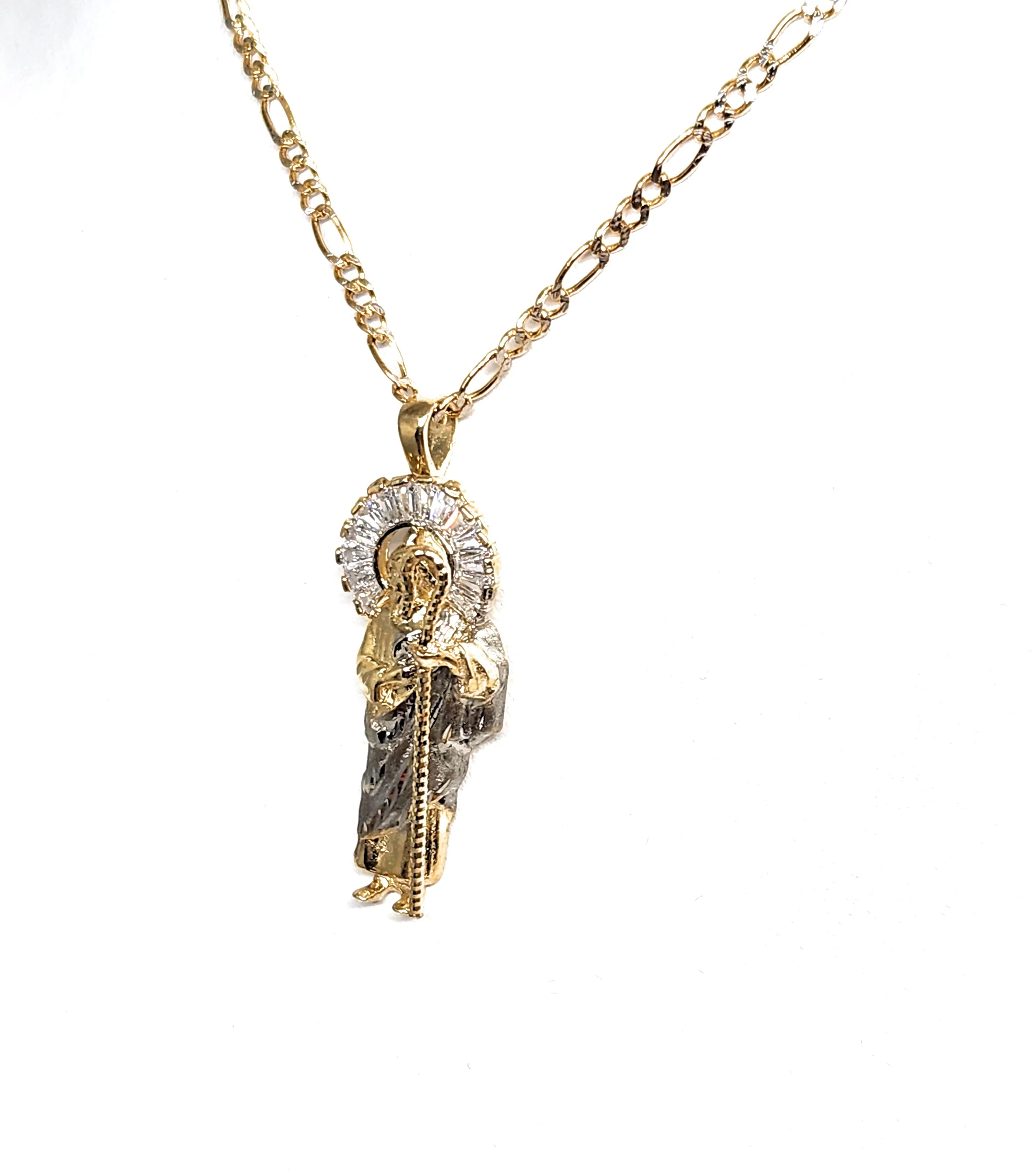 10k Solid 2-Tone Gold SAAN JUDAS SAAINT JUDE CZ Pendant Necklace (MADE IN MX) - Image 4