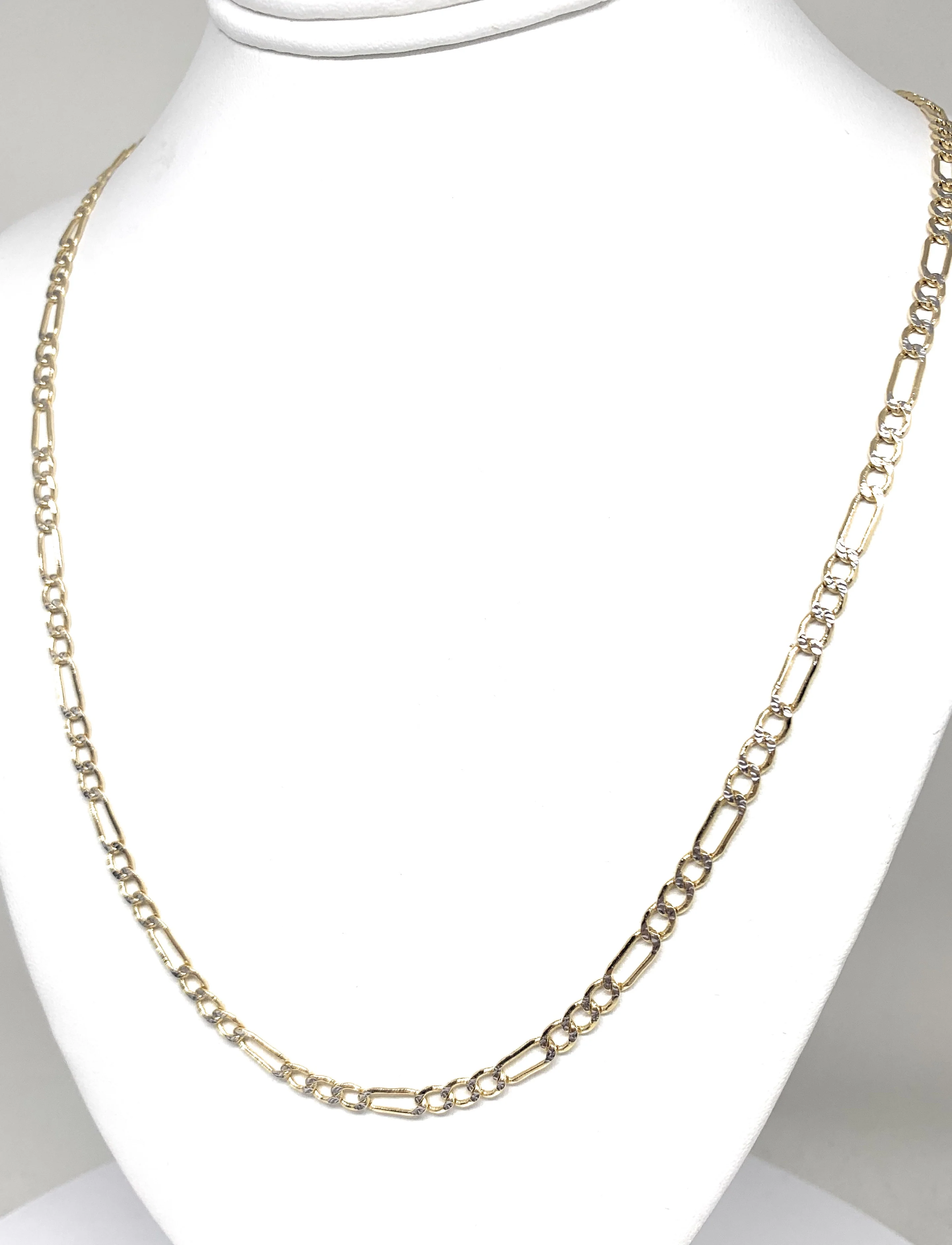 10k Solid Gold Diamond Cut (White Gold) Figaro Chain 18-26 inches 4.5-5mm (Semi-Hollow Style) - Image 5