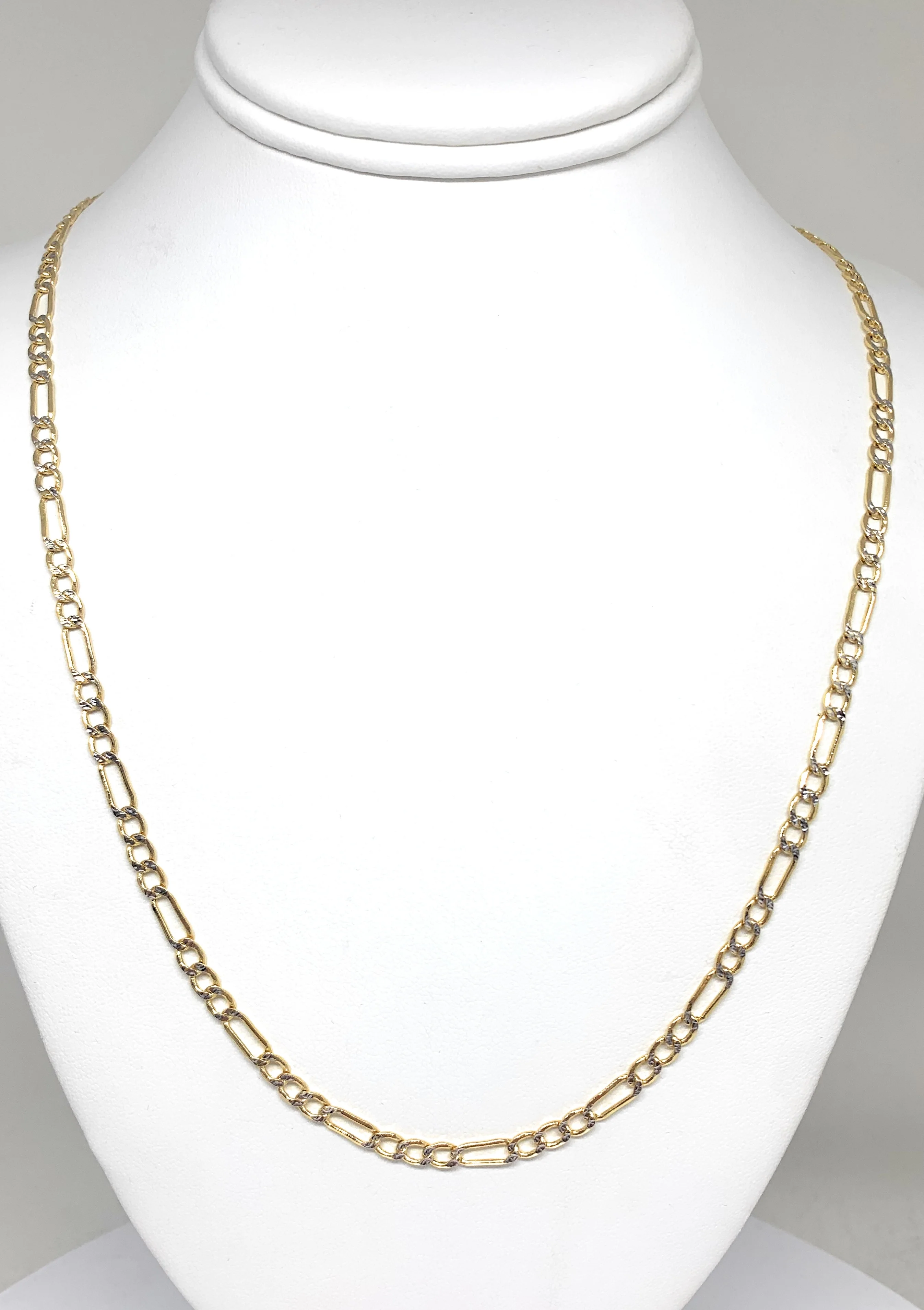 10k Solid Gold Diamond Cut (White Gold) Figaro Chain 18-26 inches 4.5-5mm (Semi-Hollow Style) - Image 6