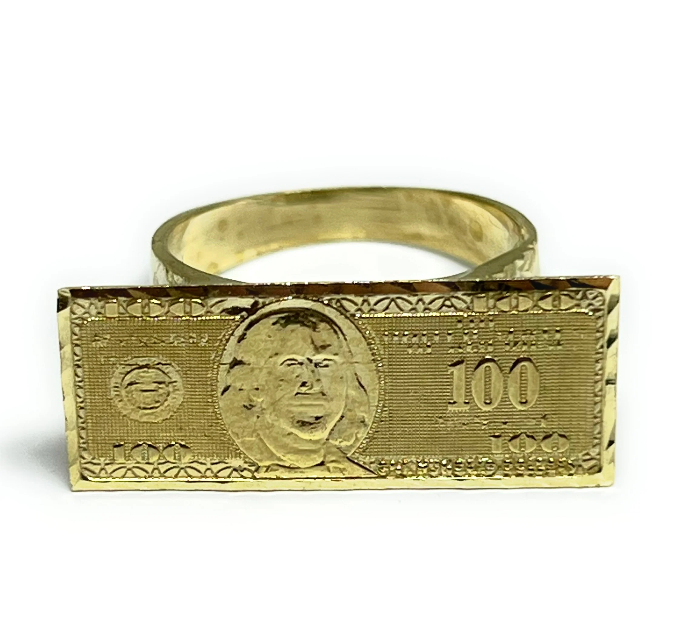 10k Solid Gold 100 DOLLAR BILL BENJAMINS Money Ring THICK BAND (6g)