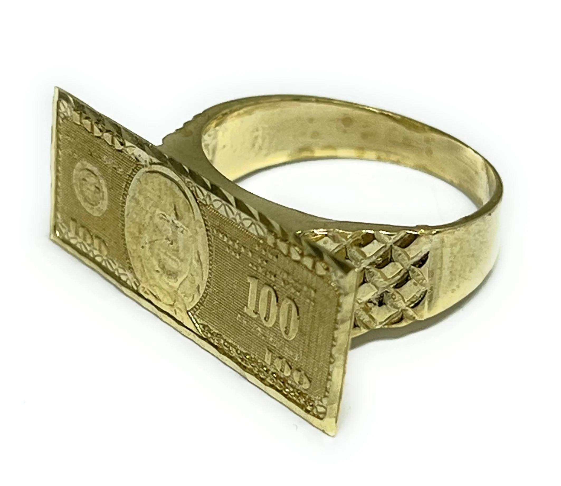 10k Solid Gold 100 DOLLAR BILL BENJAMINS Money Ring THICK BAND (6g) - Image 2