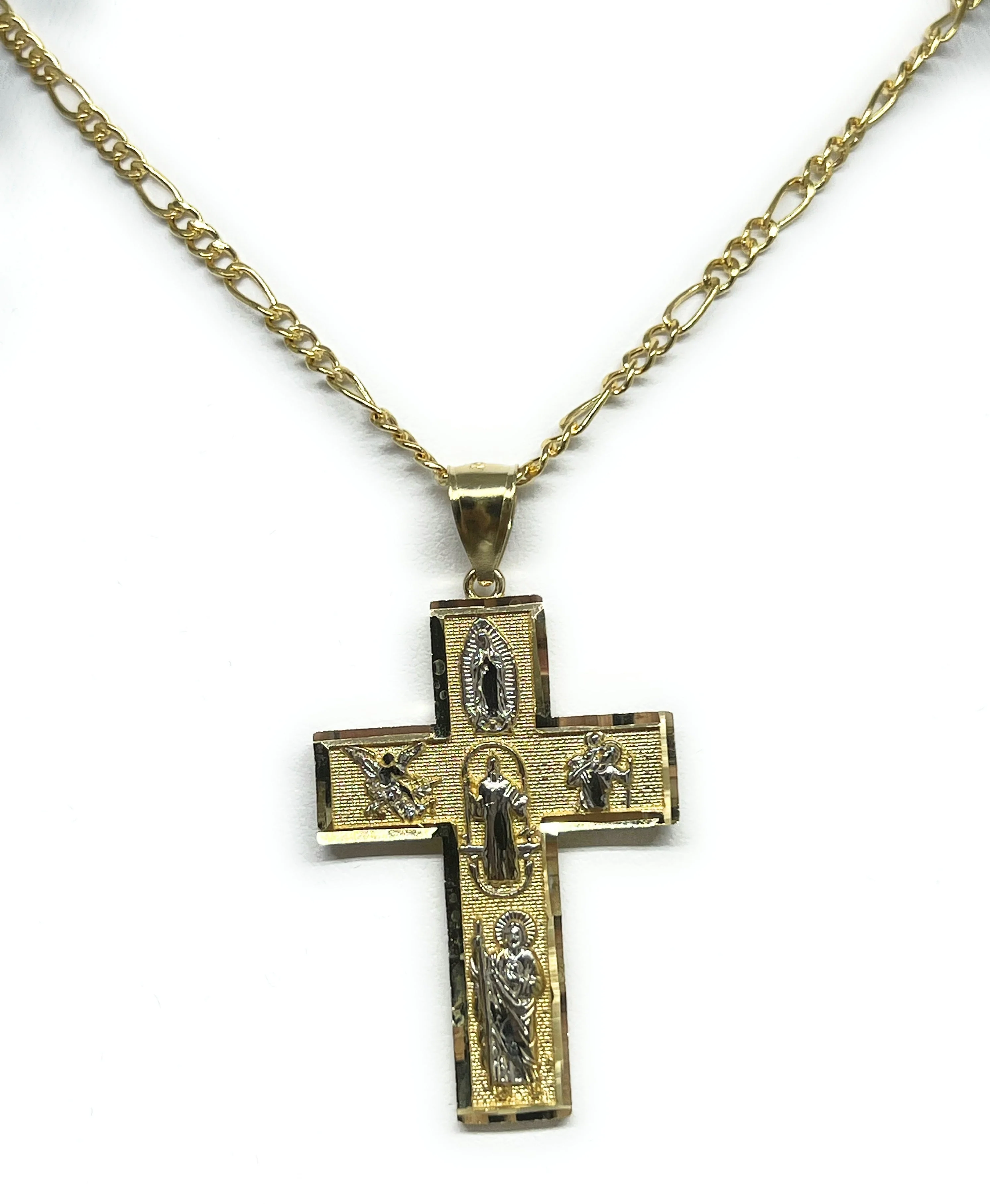 10k Solid Gold 2-Tone 5 Way Pendant Necklace Virrgin Mary, Sann Bennito, St. Michael, Saan Judas, Nino Dios (SM, MED) - Image 5