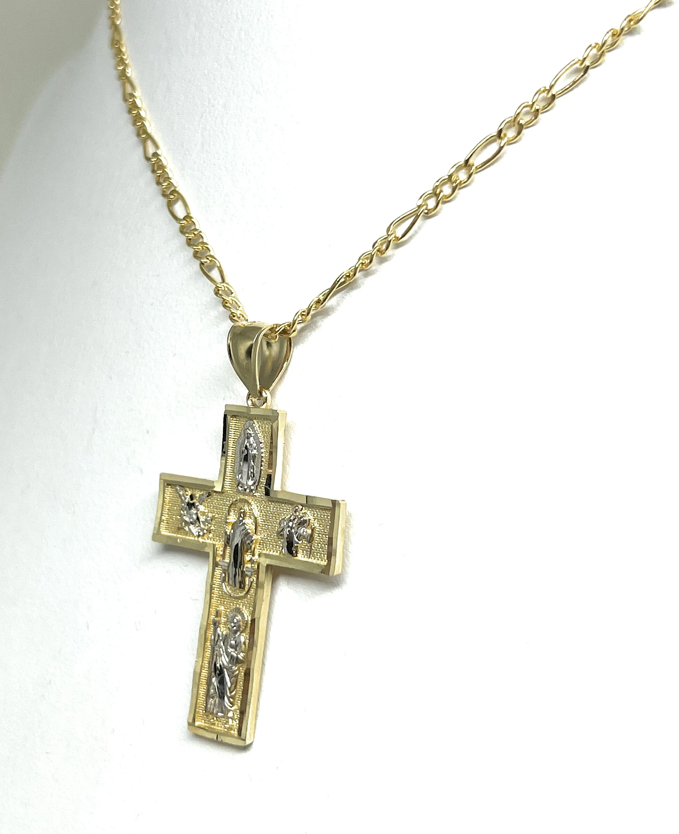 10k Solid Gold 2-Tone 5 Way Pendant Necklace Virrgin Mary, Sann Bennito, St. Michael, Saan Judas, Nino Dios (SM, MED) - Image 6
