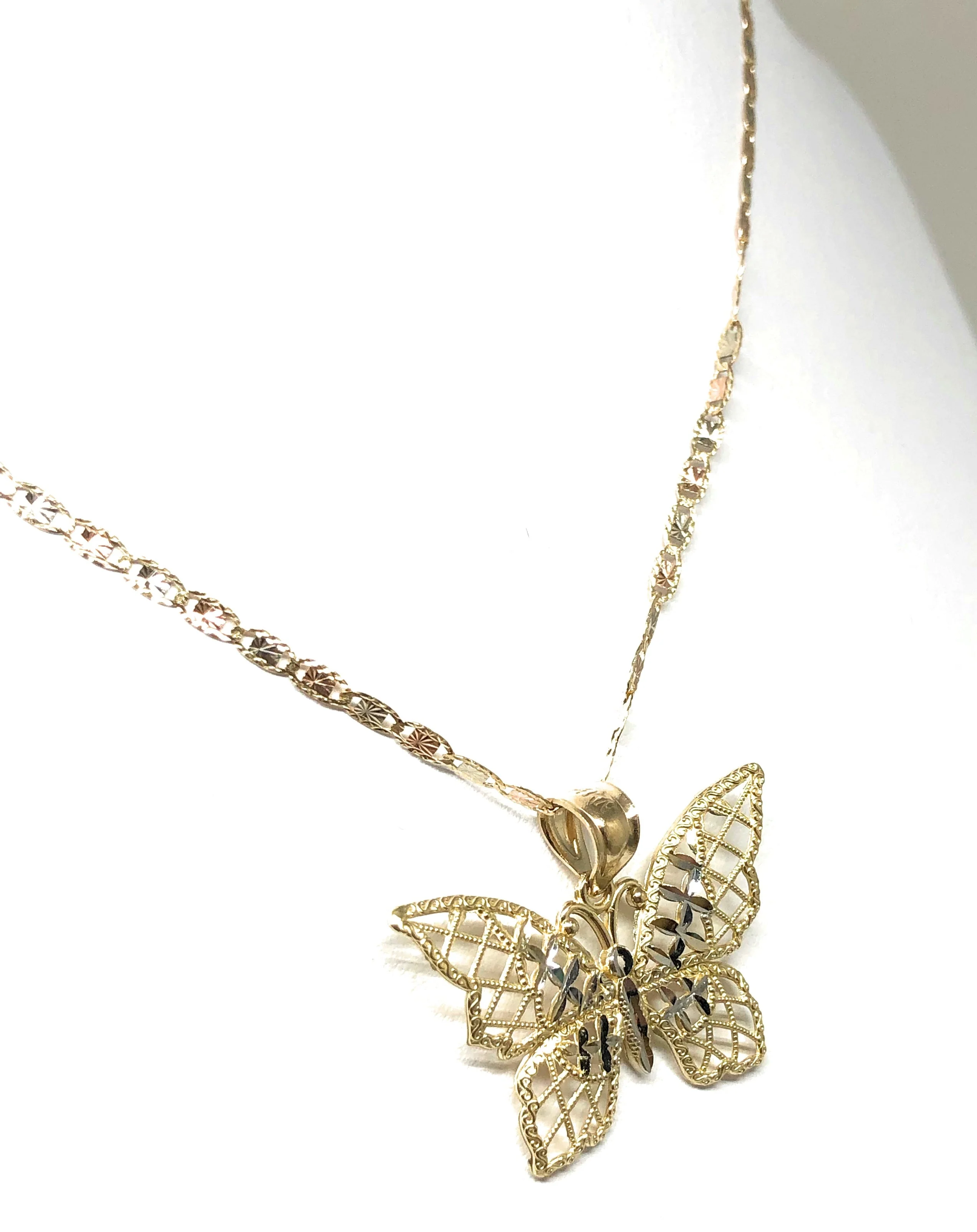 10k Solid Gold 2-Tone Butterfly Pendant Necklace Valentina Chain - Image 4