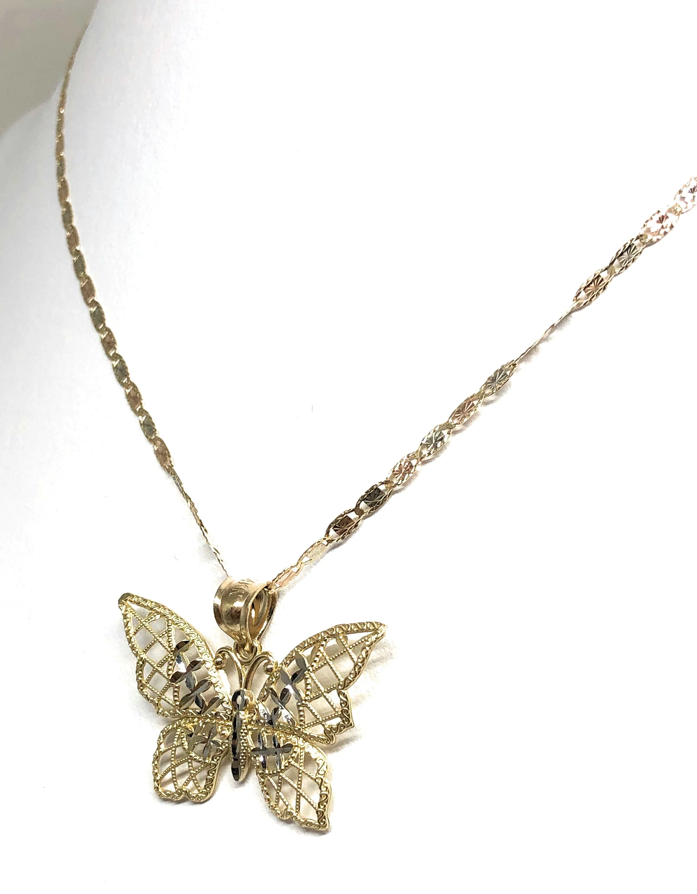 10k Solid Gold 2-Tone Butterfly Pendant Necklace Valentina Chain - Image 6