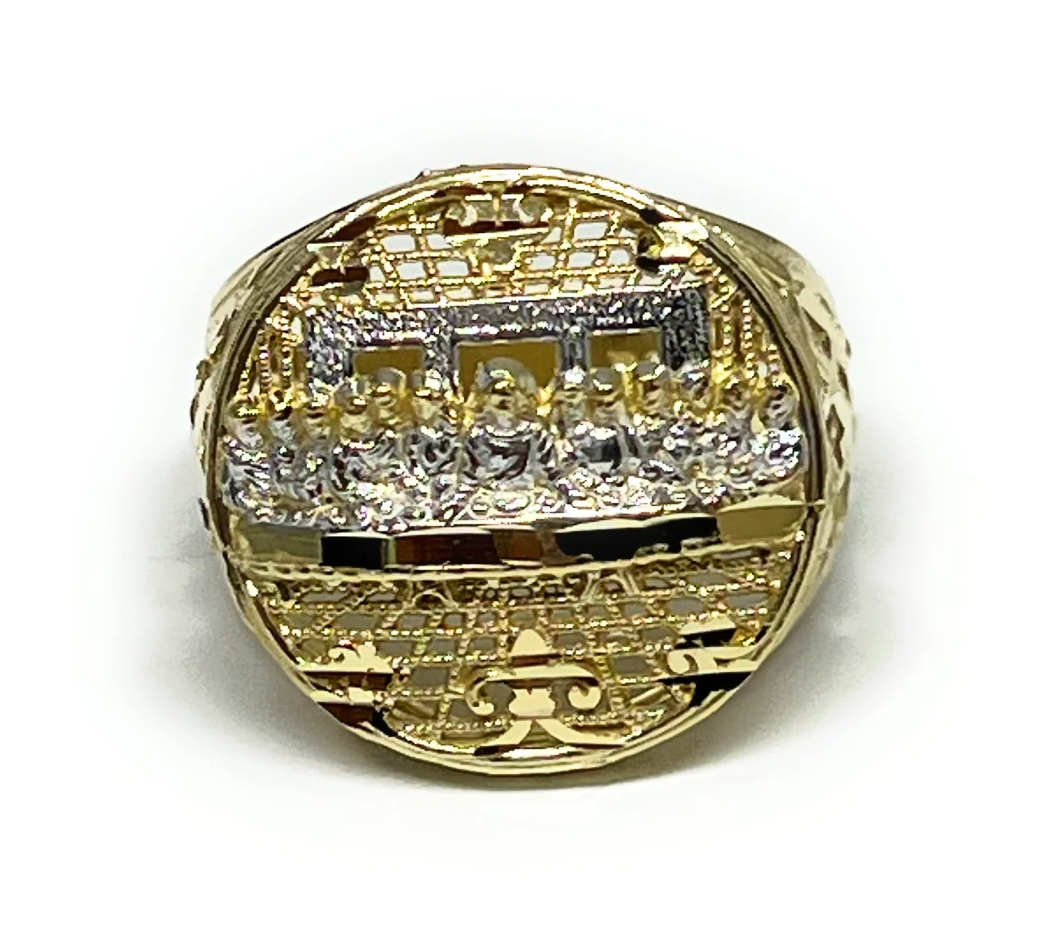 10k Solid Gold 2-Tone Classic Round Last Supper Ring