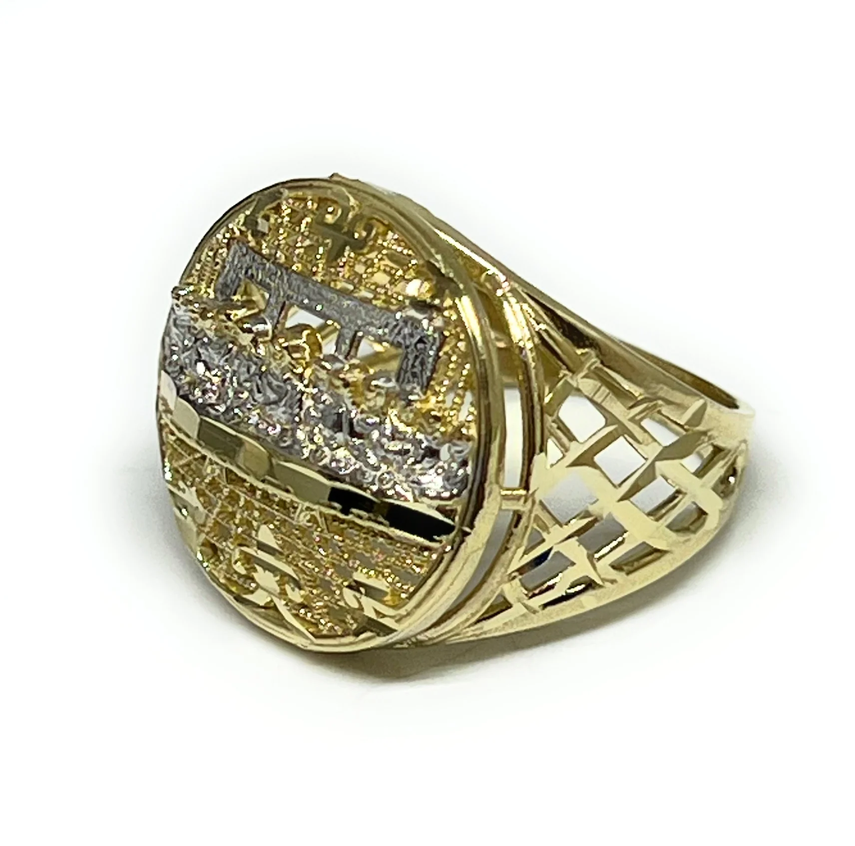 10k Solid Gold 2-Tone Classic Round Last Supper Ring - Image 4
