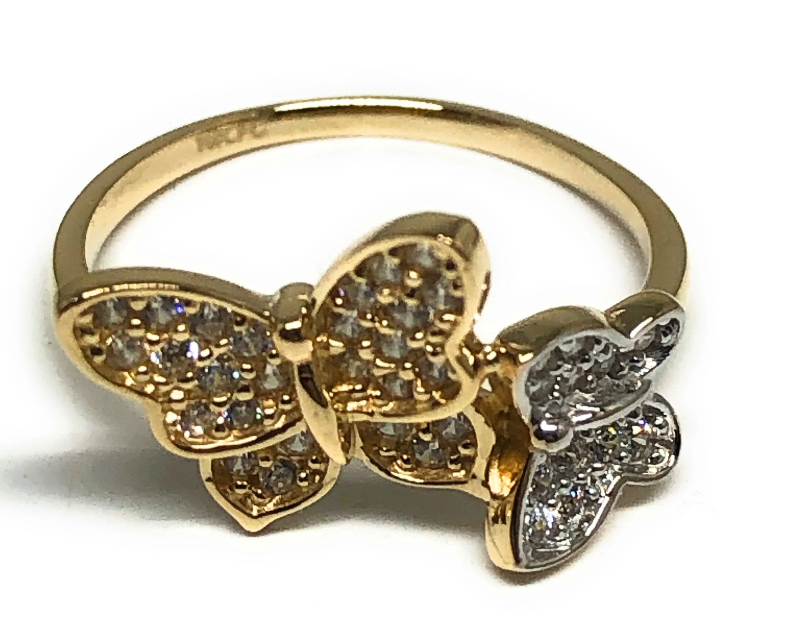 10k Solid Gold 2-Tone CZ Butterfly Ring (FC 57)