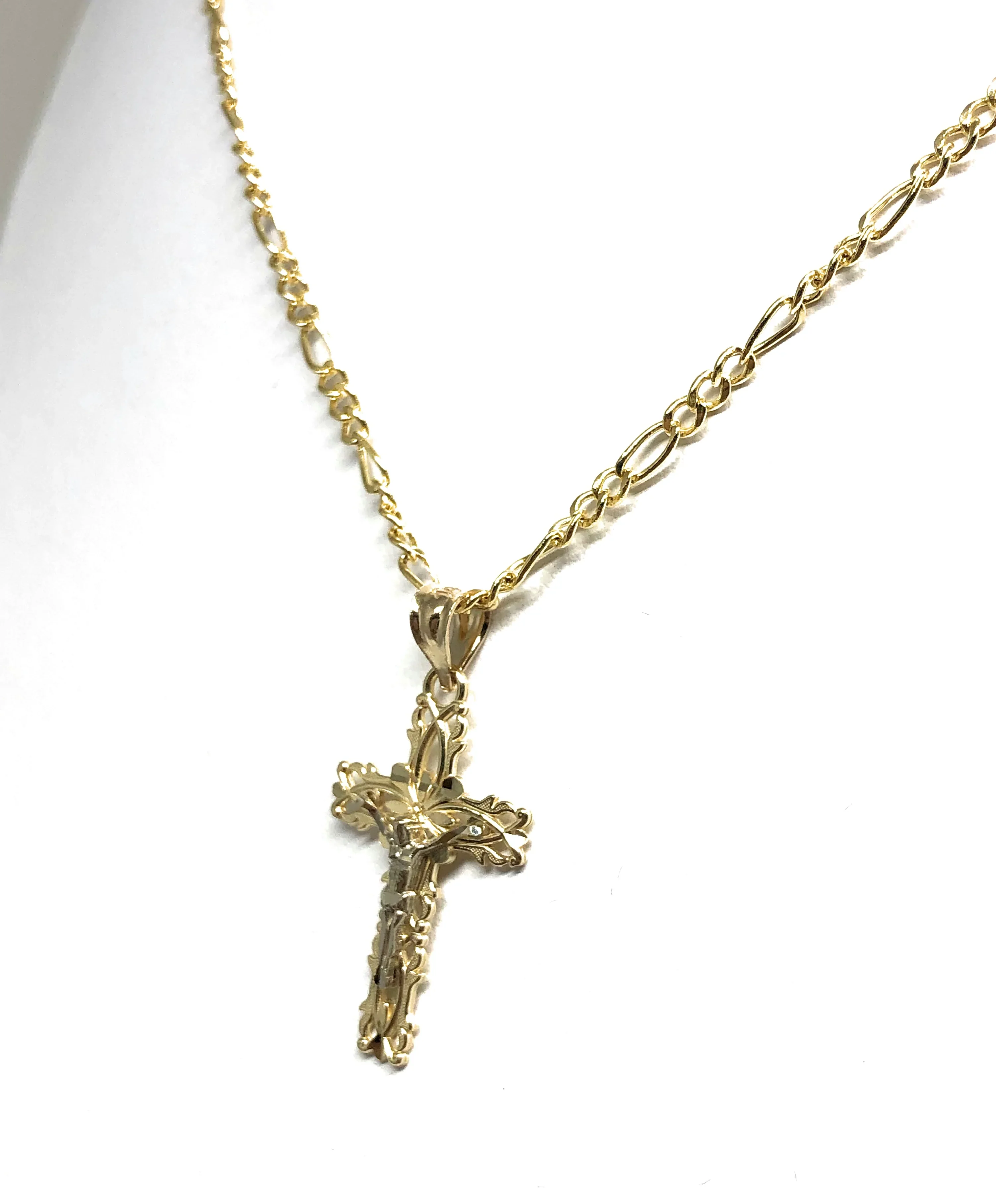 10k Solid Gold 2-Tone Jesus Cross Crucifix Pendant Necklace - Image 6