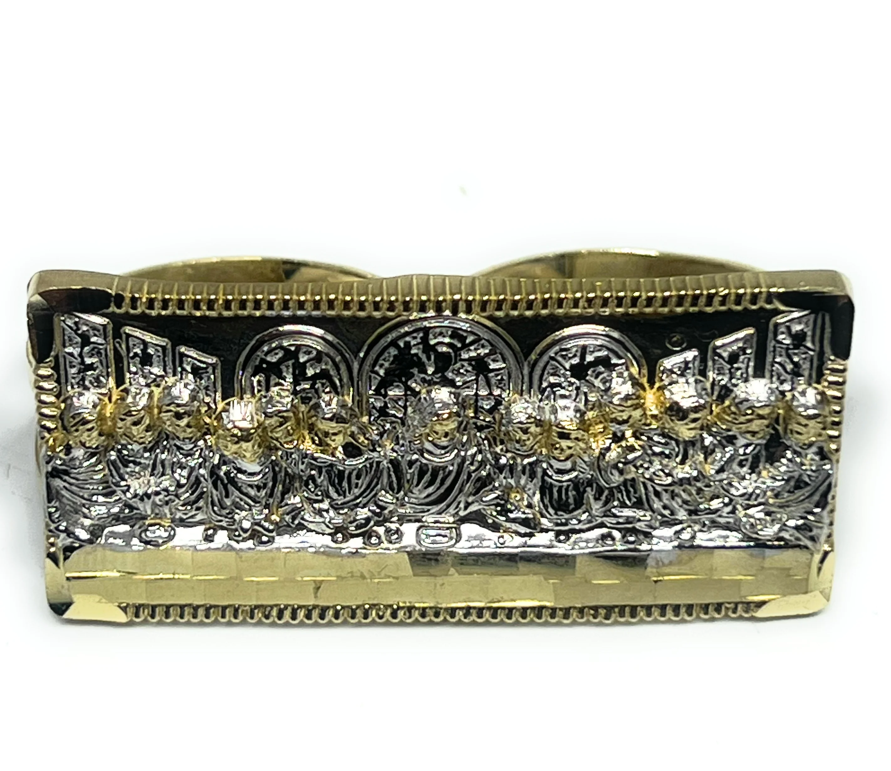 10k Solid Gold 2-Tone LAST SUPPER TWO FINGER Ring (13g)