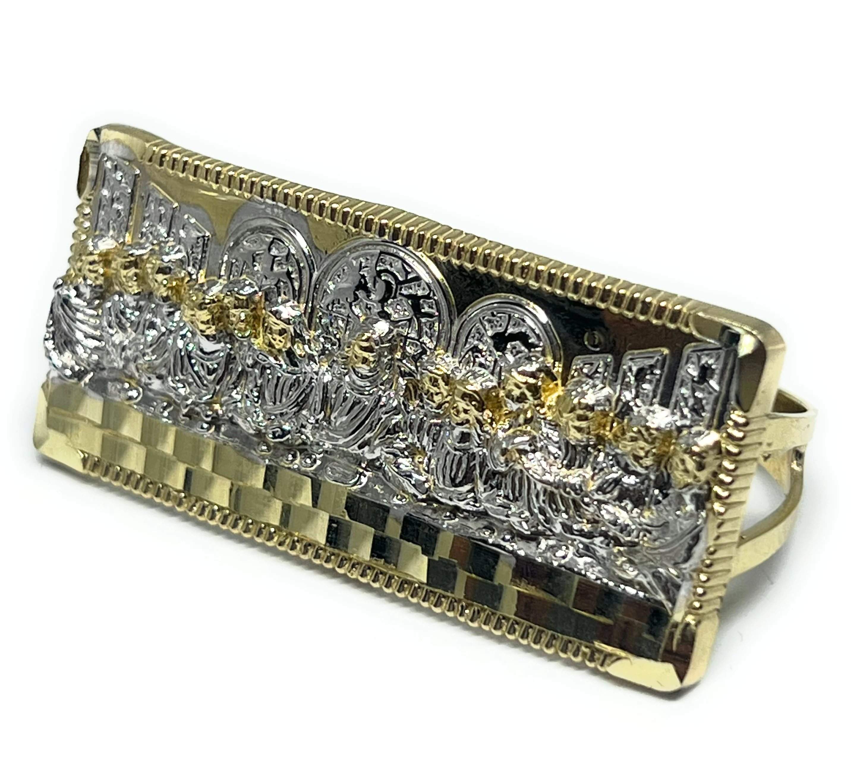 10k Solid Gold 2-Tone LAST SUPPER TWO FINGER Ring (13g) - Image 5