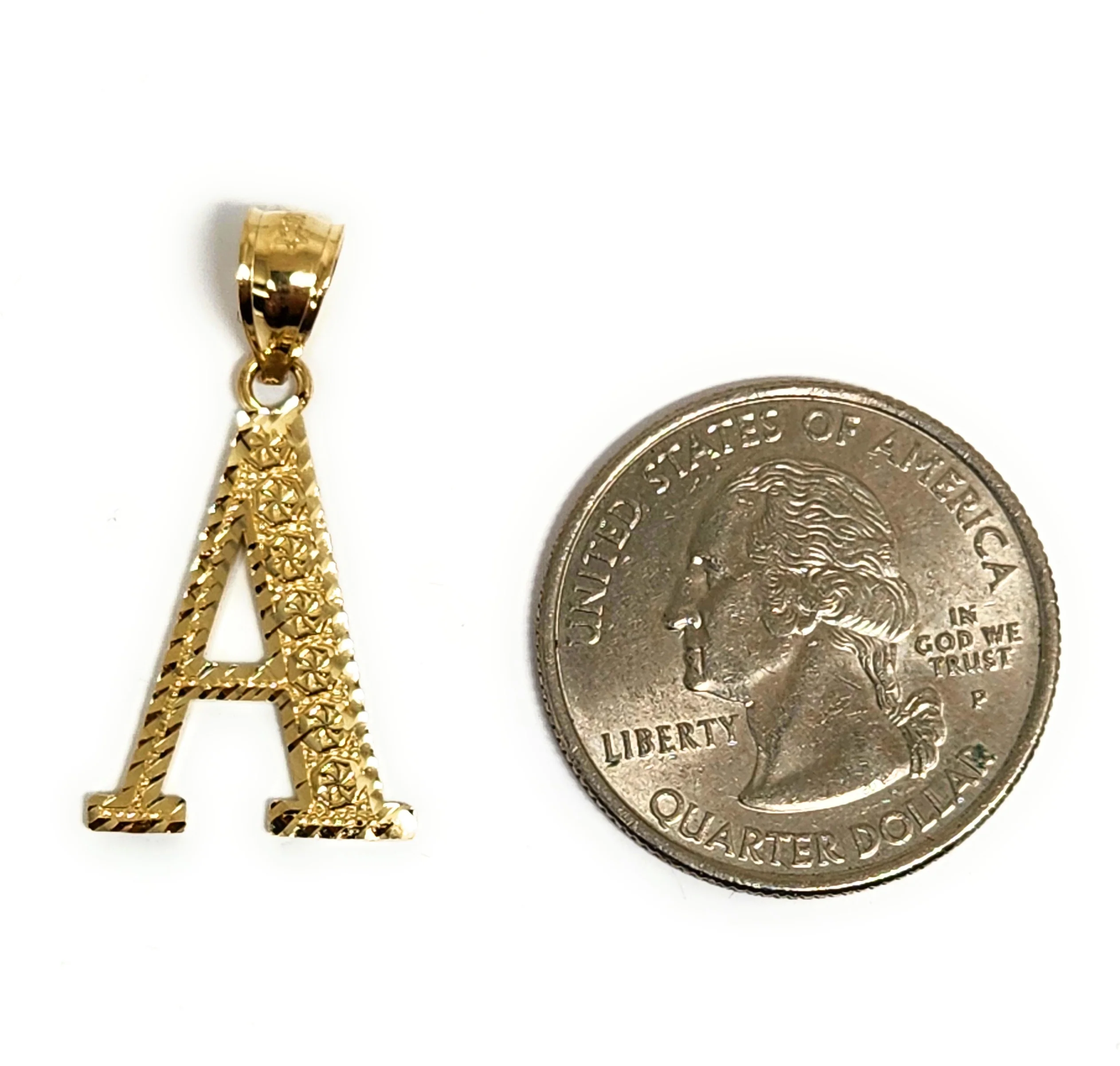 10k Solid Gold BLOCK TEXTURED CUSTOMIZED Initial Letter Pendant - Image 2