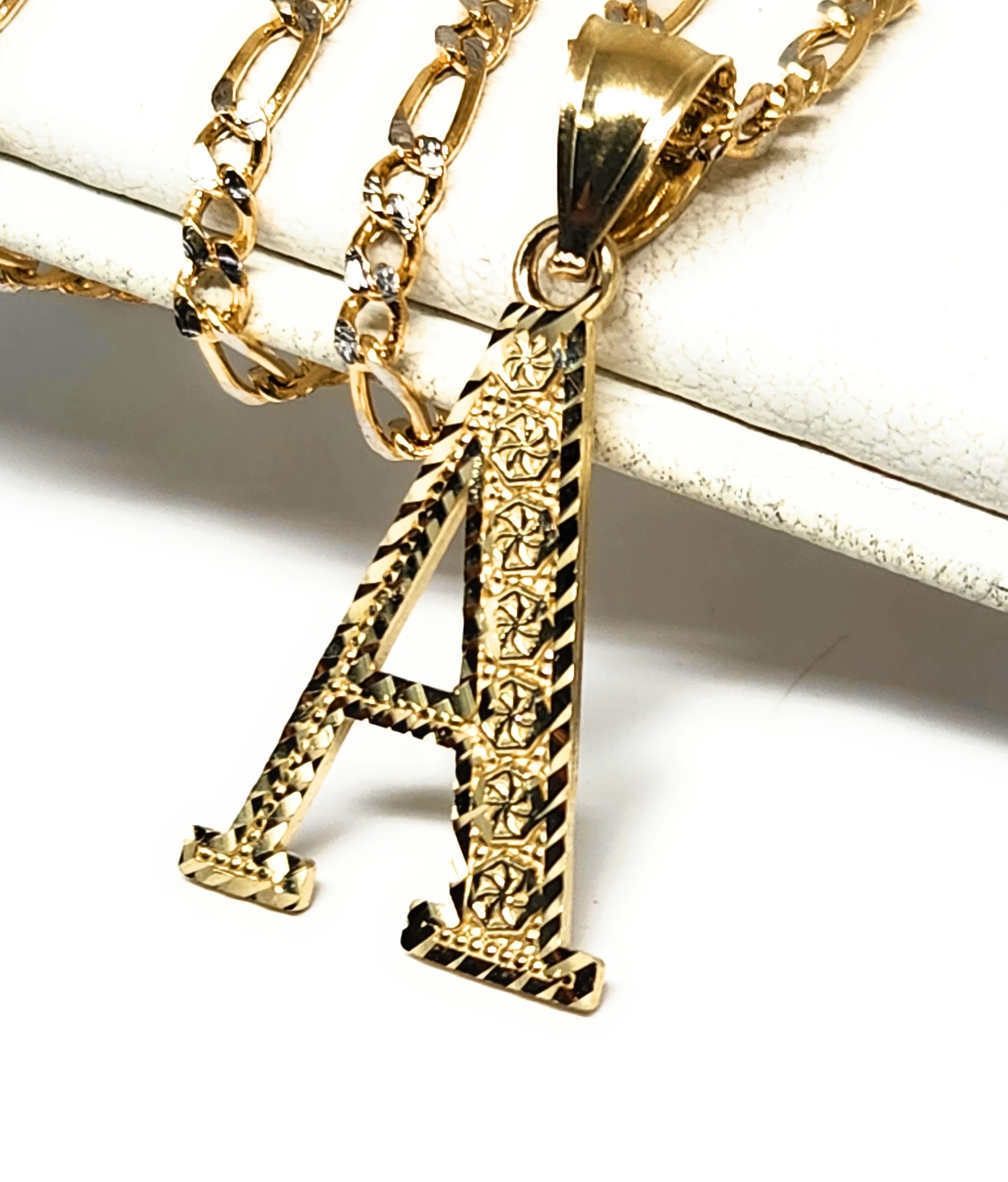 10k Solid Gold BLOCK TEXTURED CUSTOMIZED Initial Letter Pendant - Image 4