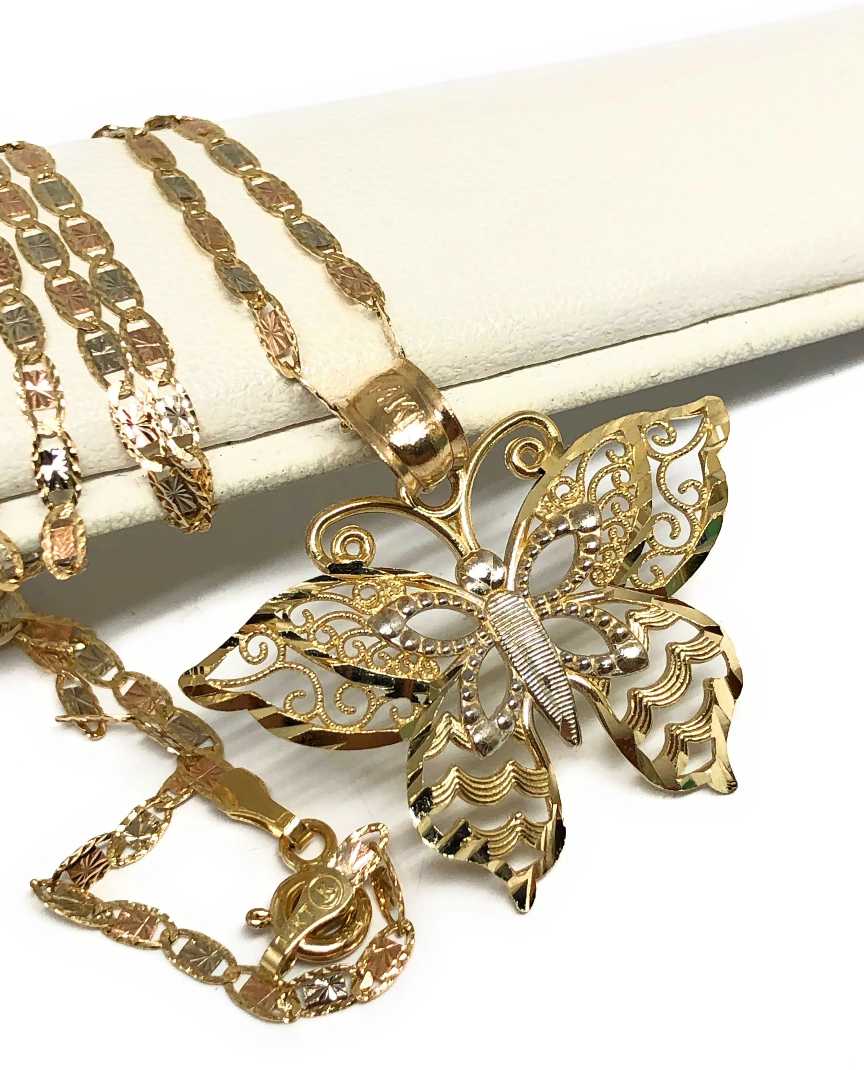 10k Solid Gold Butterfly Pendant Necklace Valentina Chain (SM, MED) - Image 3