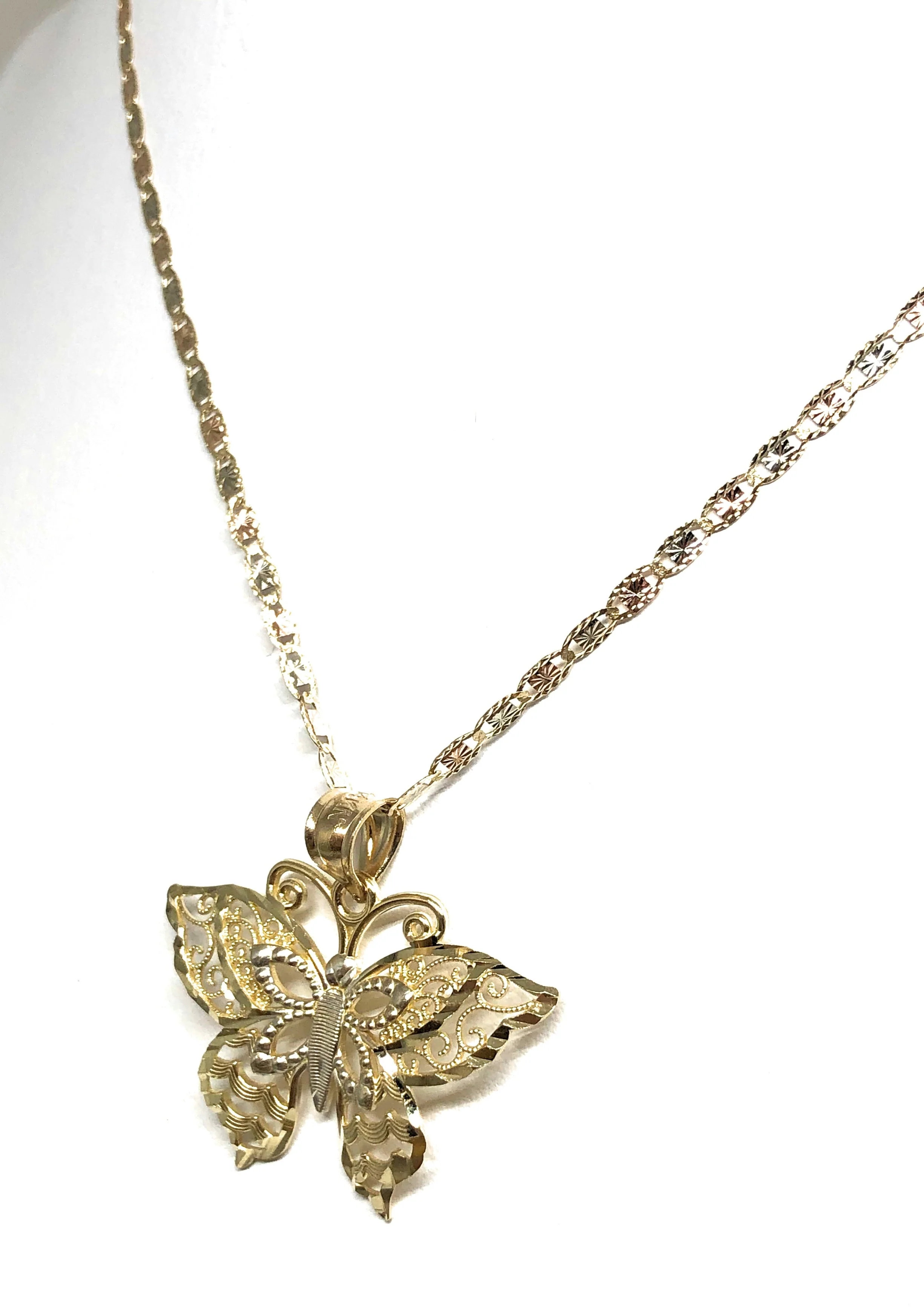 10k Solid Gold Butterfly Pendant Necklace Valentina Chain (SM, MED) - Image 4