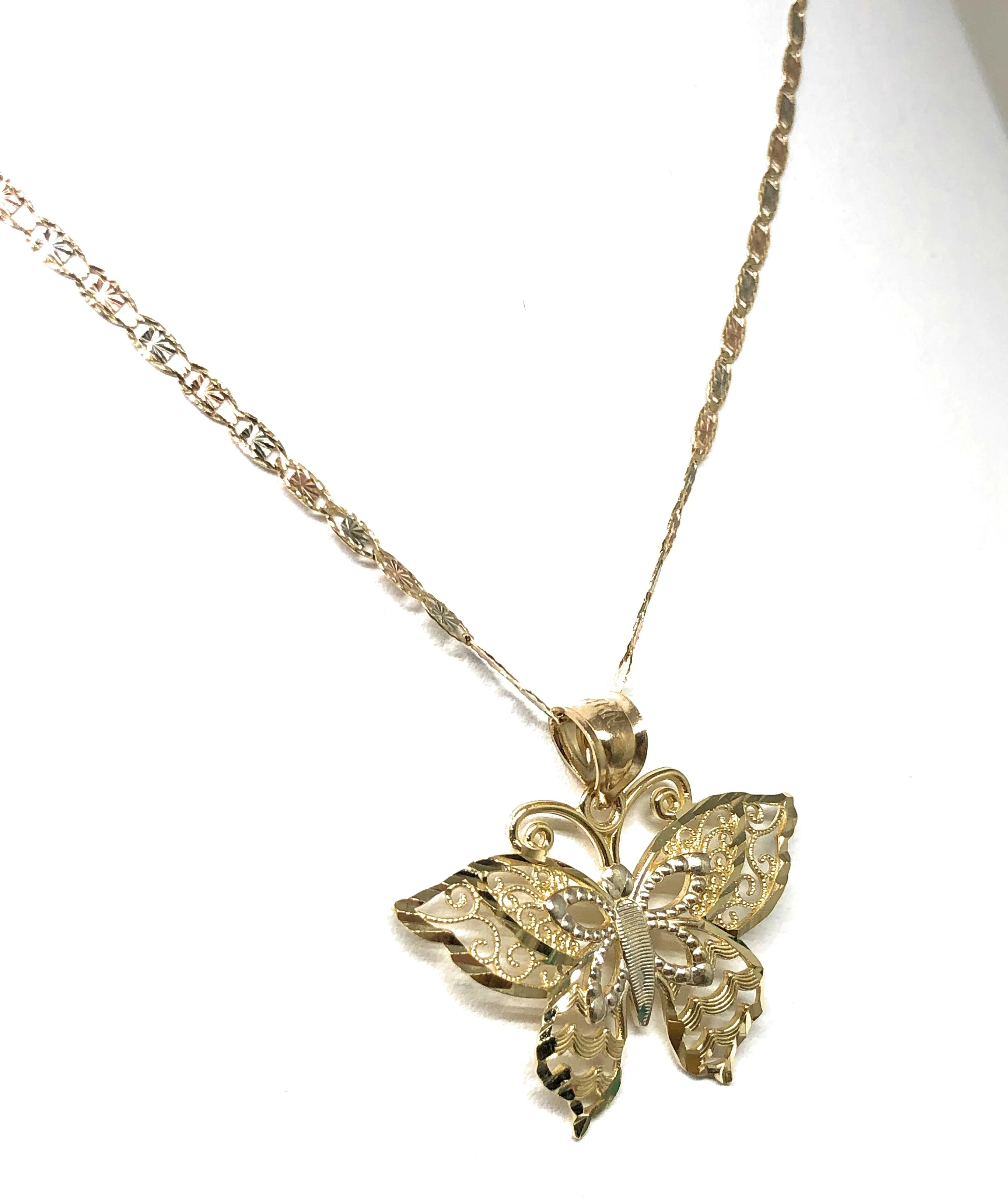 10k Solid Gold Butterfly Pendant Necklace Valentina Chain (SM, MED) - Image 5