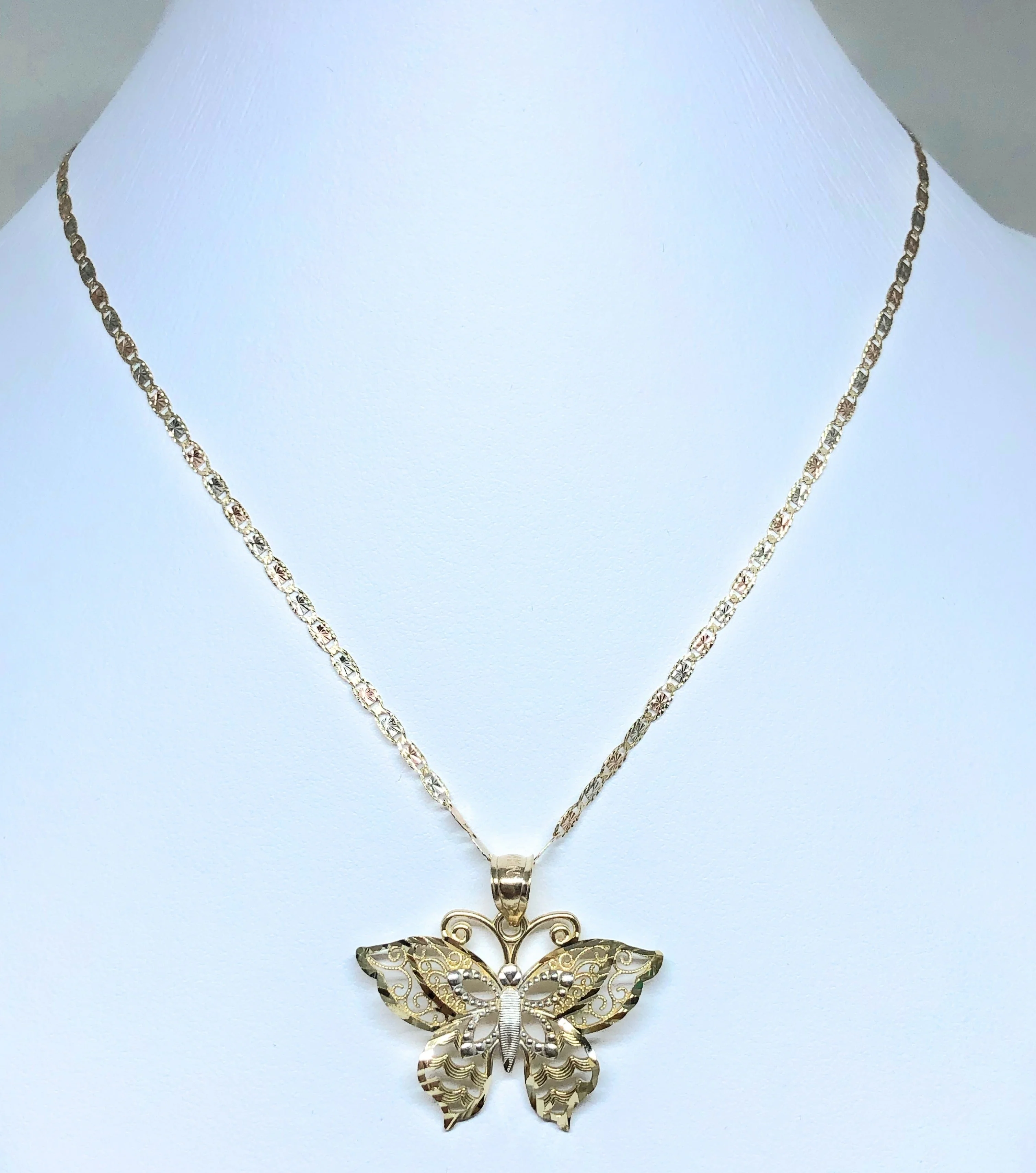 10k Solid Gold Butterfly Pendant Necklace Valentina Chain (SM, MED) - Image 7