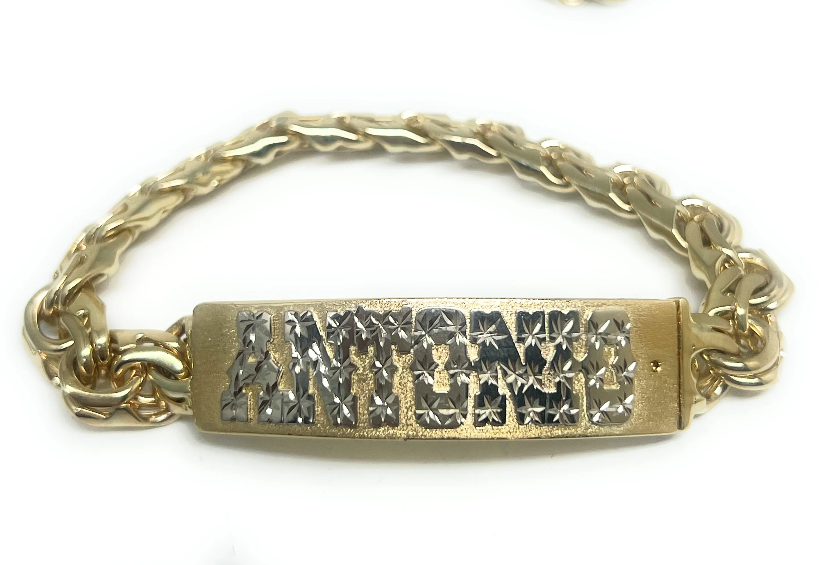 10k Solid Gold CHINO LINK GREEK BORDER (MEANDROS) SUPERIMPOSED (SOBREPUESTO) CUSTOMIZED 3D NAME BRRACELET 8-8.5 INCH 7MM WIDTH (MADE IN MX) - Image 17