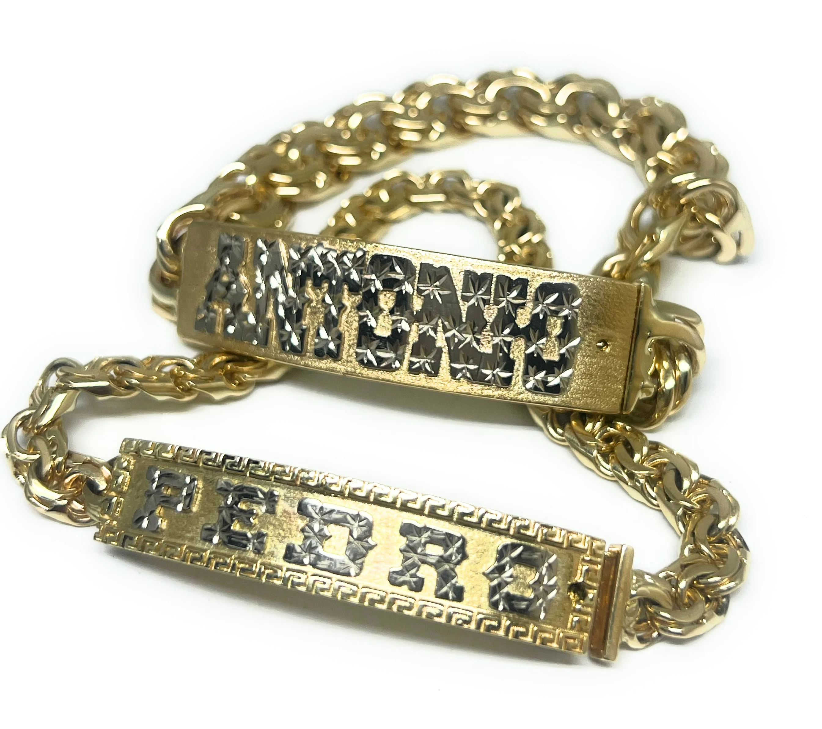 10k Solid Gold CHINO LINK GREEK BORDER (MEANDROS) SUPERIMPOSED (SOBREPUESTO) CUSTOMIZED 3D NAME BRRACELET 8-8.5 INCH 7MM WIDTH (MADE IN MX) - Image 3