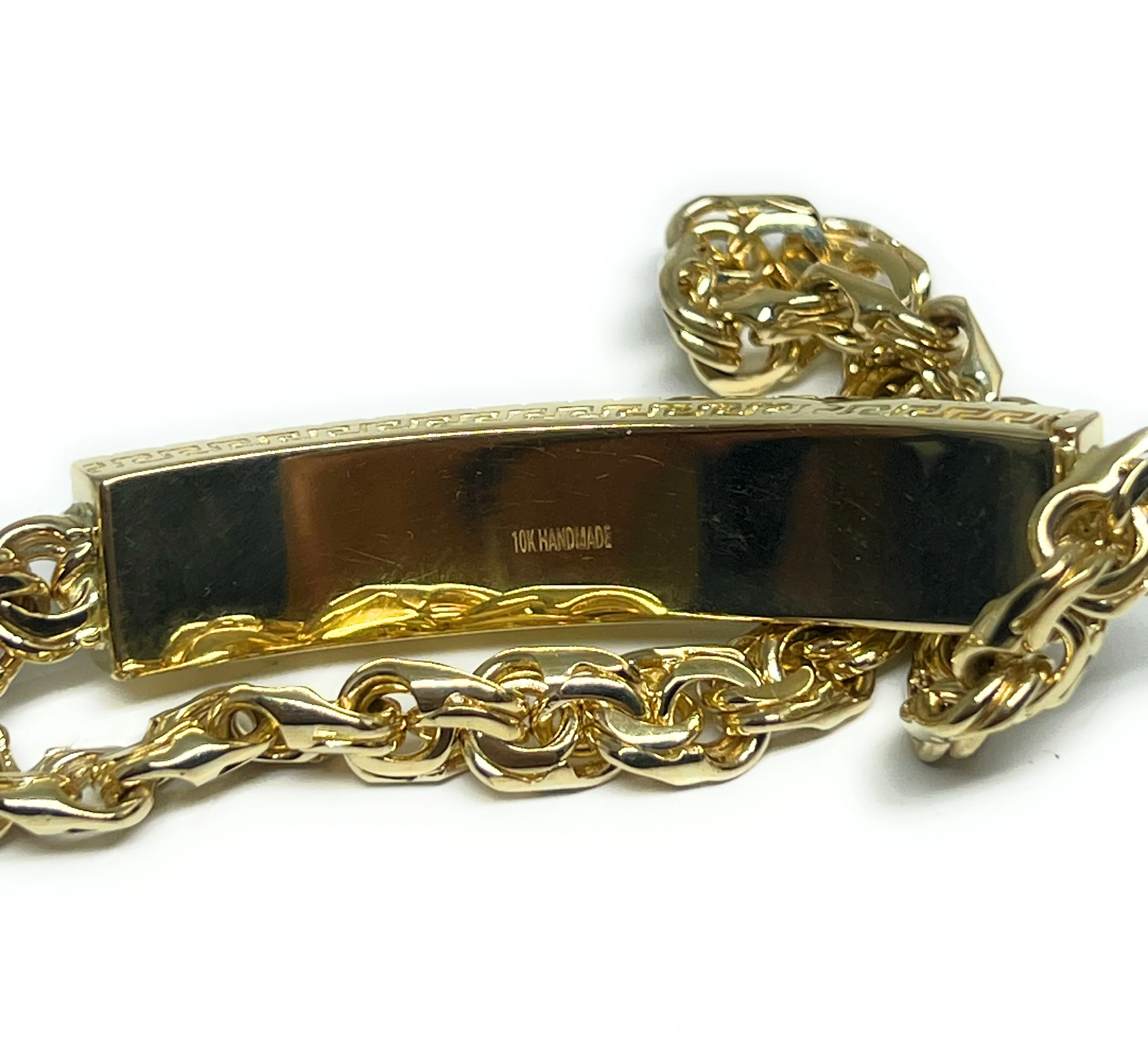 10k Solid Gold CHINO LINK GREEK BORDER (MEANDROS) SUPERIMPOSED (SOBREPUESTO) CUSTOMIZED 3D NAME BRRACELET 8-8.5 INCH 7MM WIDTH (MADE IN MX) - Image 7