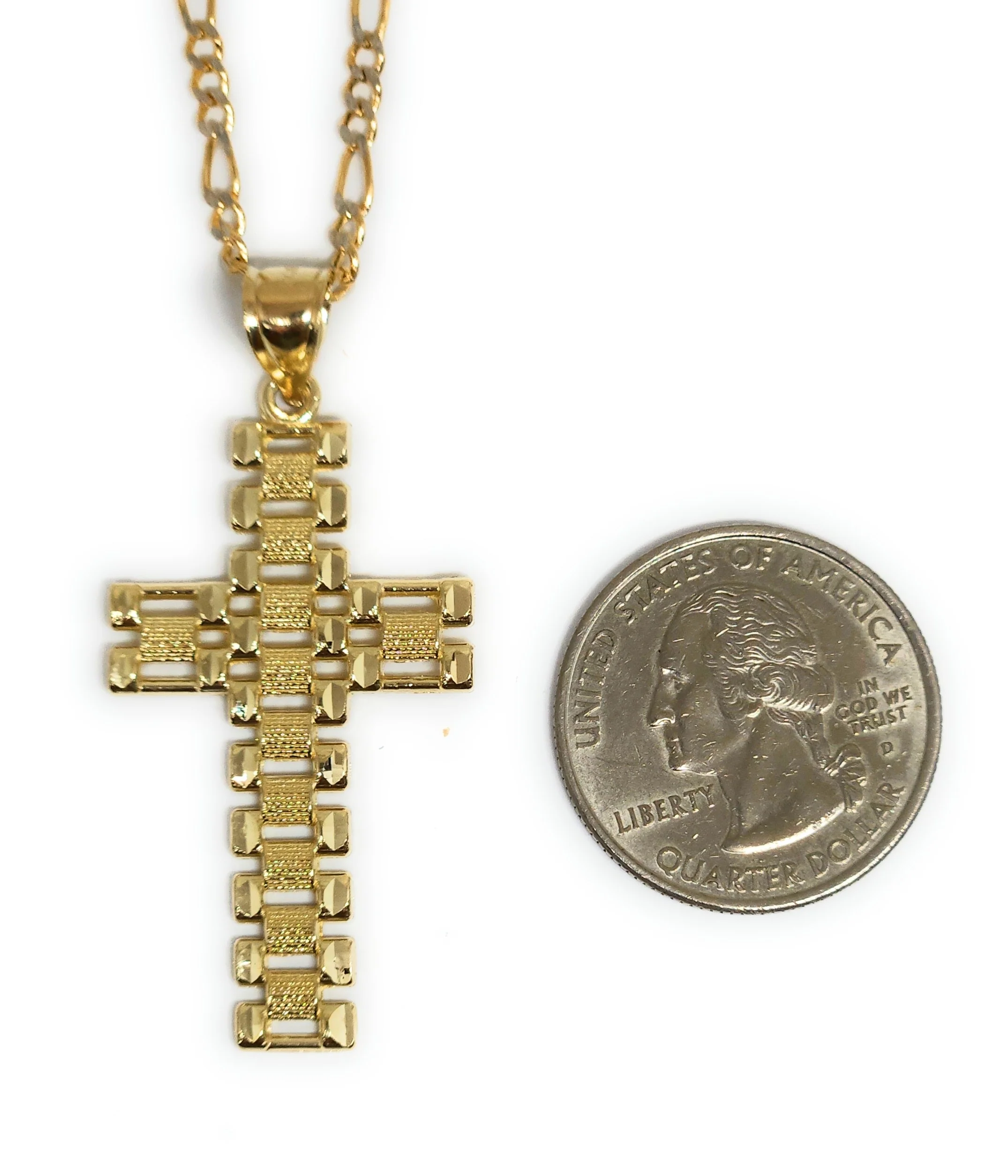 10k Solid Gold Classic PLAIN "ROLEX" STYLE Cross Pendant Necklace - Image 2