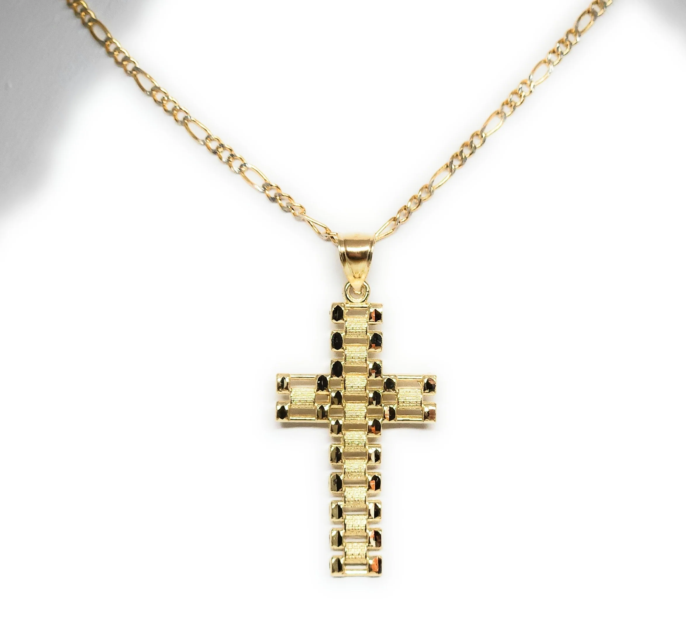 10k Solid Gold Classic PLAIN "ROLEX" STYLE Cross Pendant Necklace - Image 4