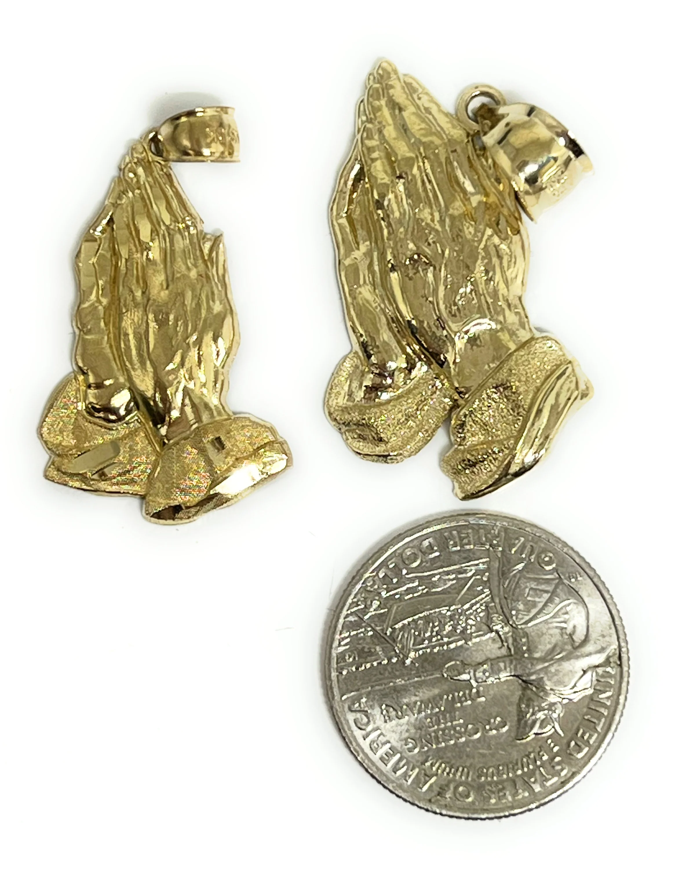 10k Solid Gold Classic Praying Hands Pendant Necklace (LEFT FACING) (MED,LG) - Image 2
