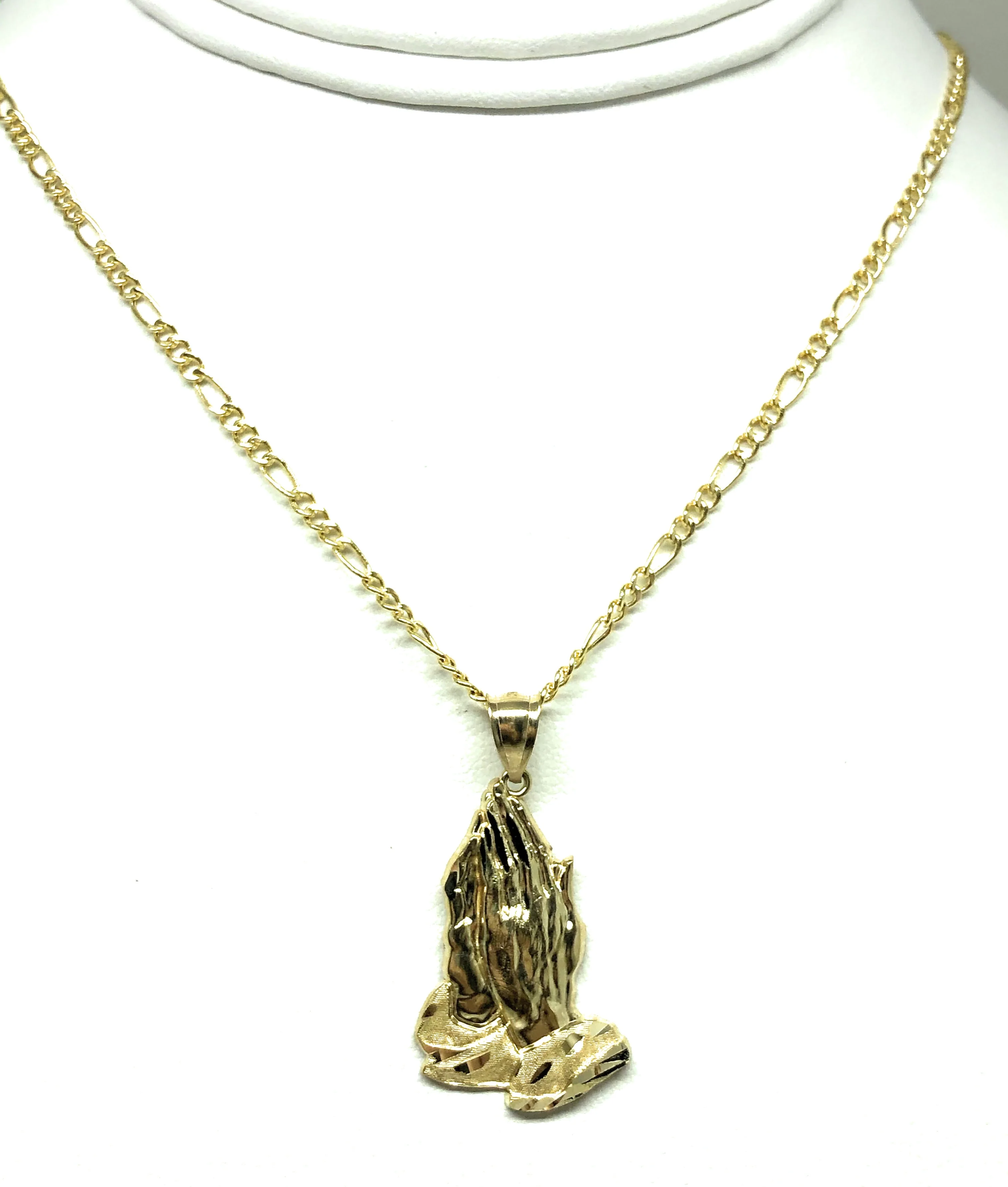10k Solid Gold Classic Praying Hands Pendant Necklace (LEFT FACING) (MED,LG) - Image 5
