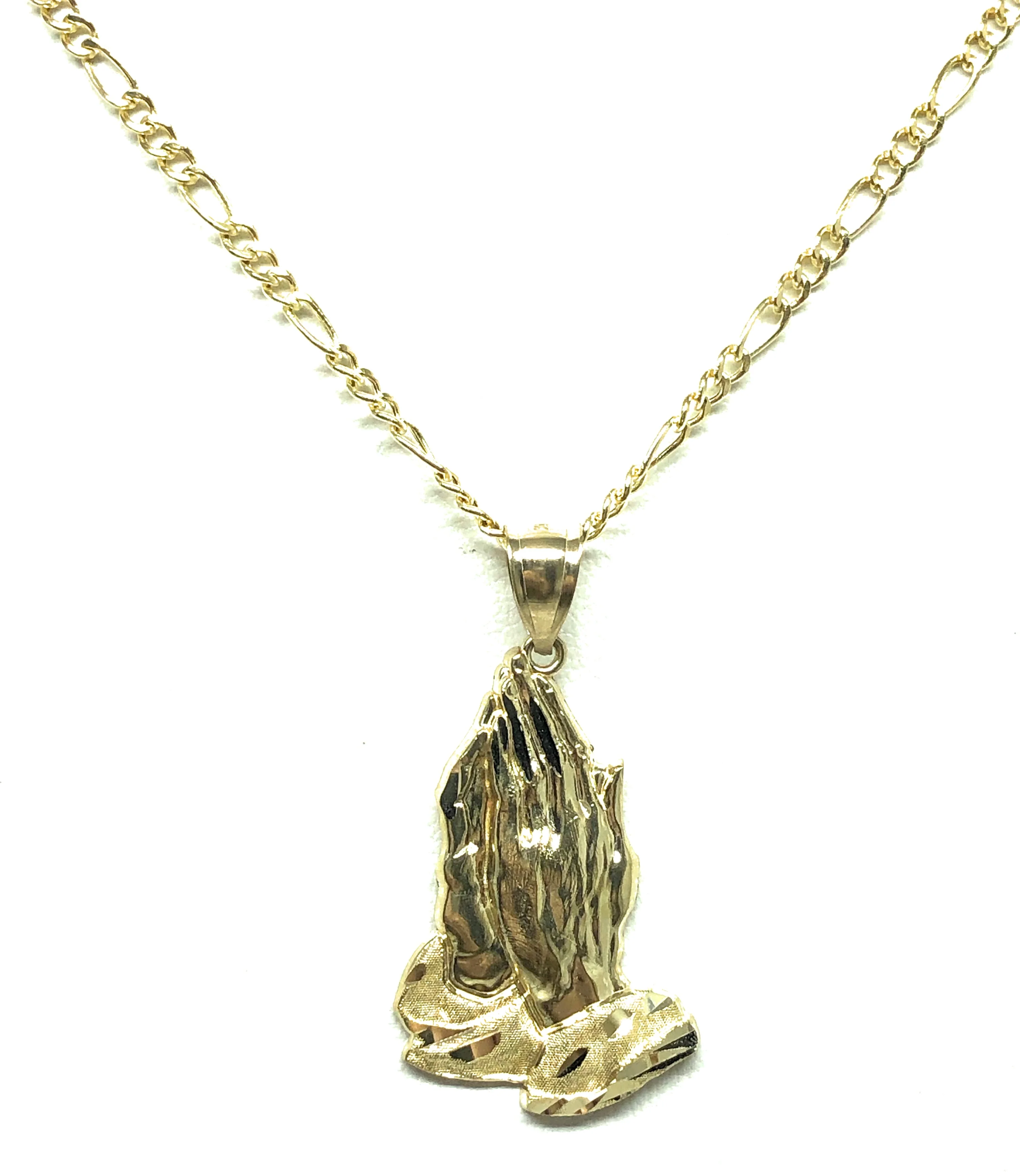 10k Solid Gold Classic Praying Hands Pendant Necklace (LEFT FACING) (MED,LG) - Image 6