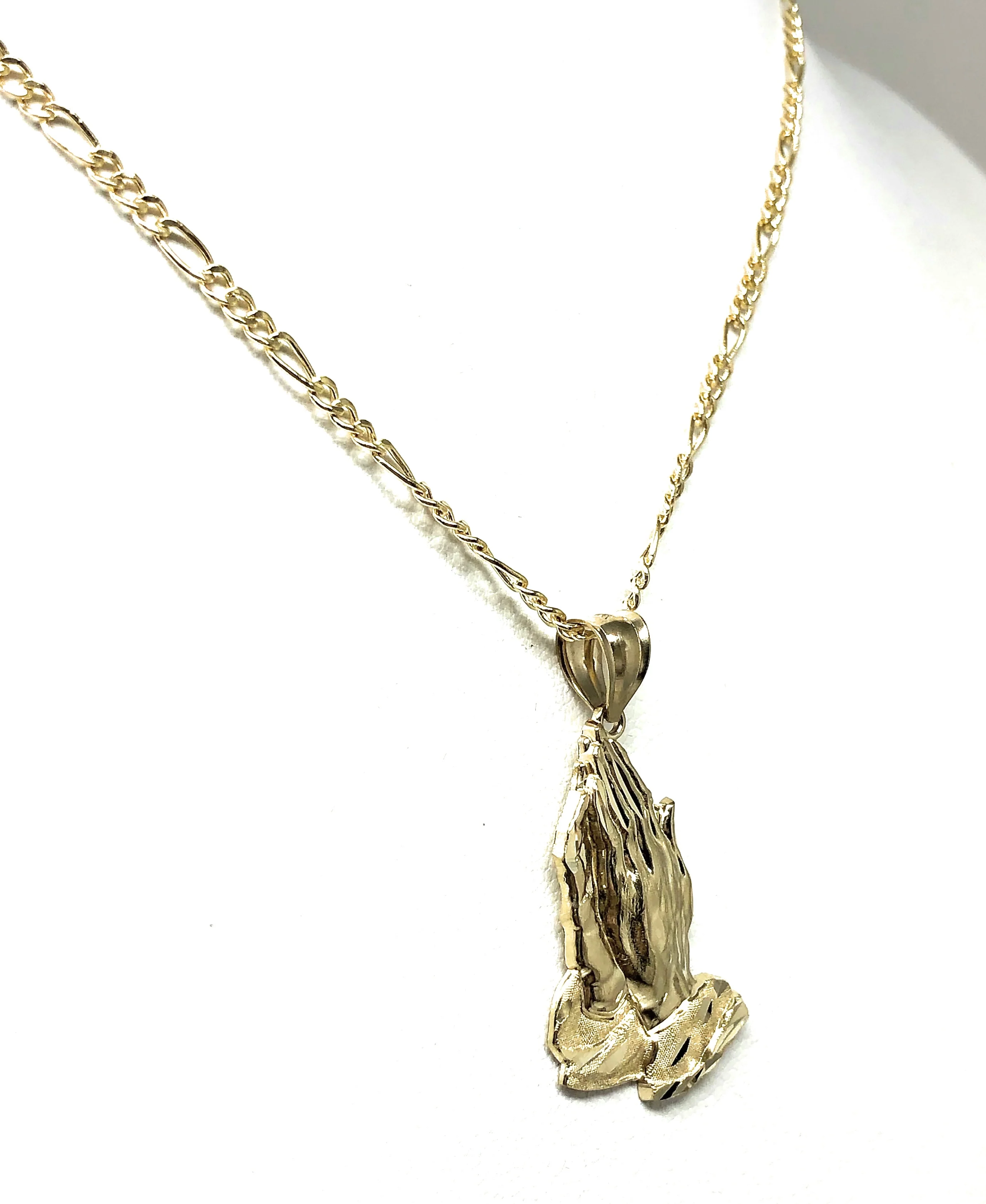 10k Solid Gold Classic Praying Hands Pendant Necklace (LEFT FACING) (MED,LG) - Image 7