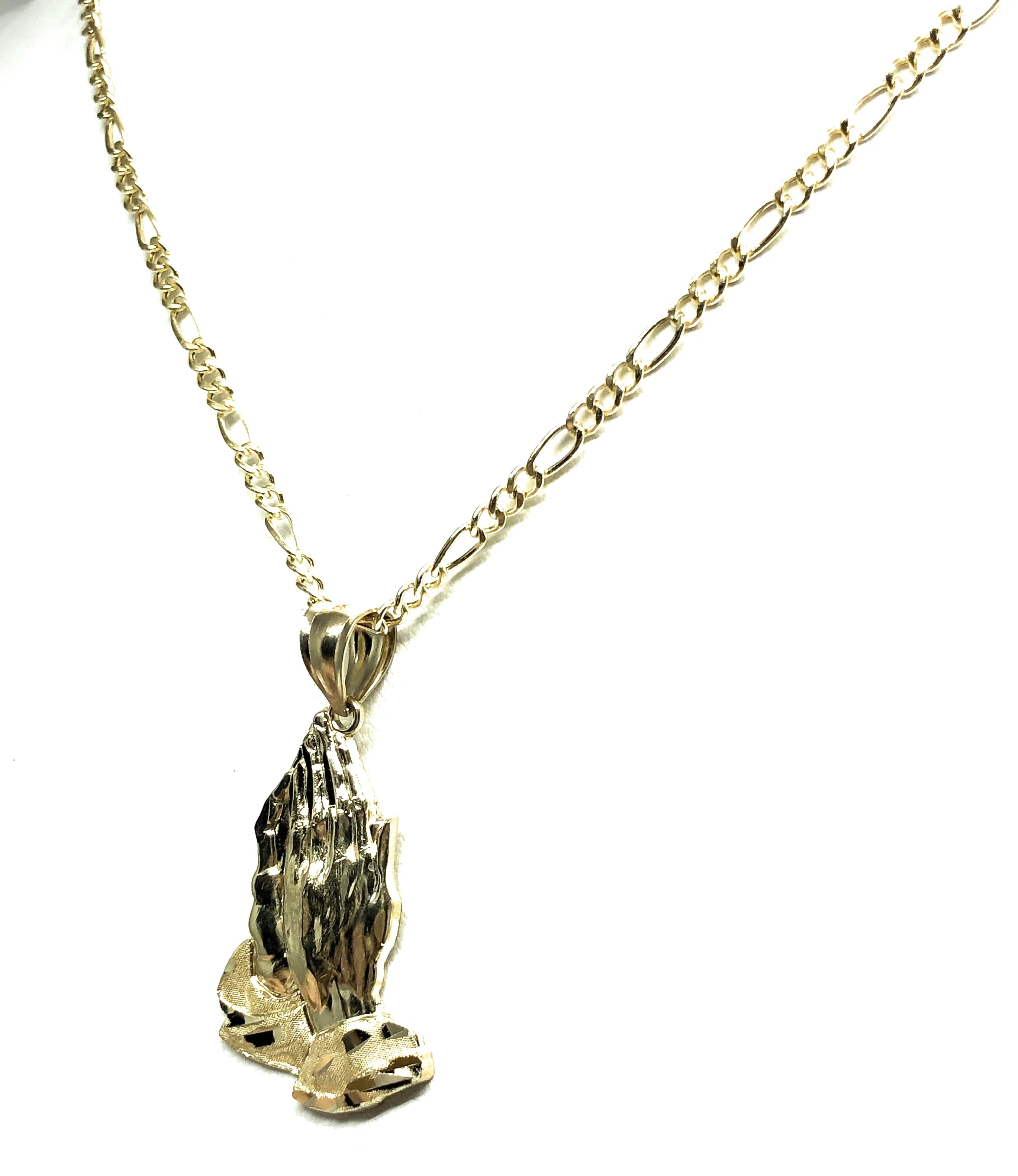 10k Solid Gold Classic Praying Hands Pendant Necklace (LEFT FACING) (MED,LG) - Image 8