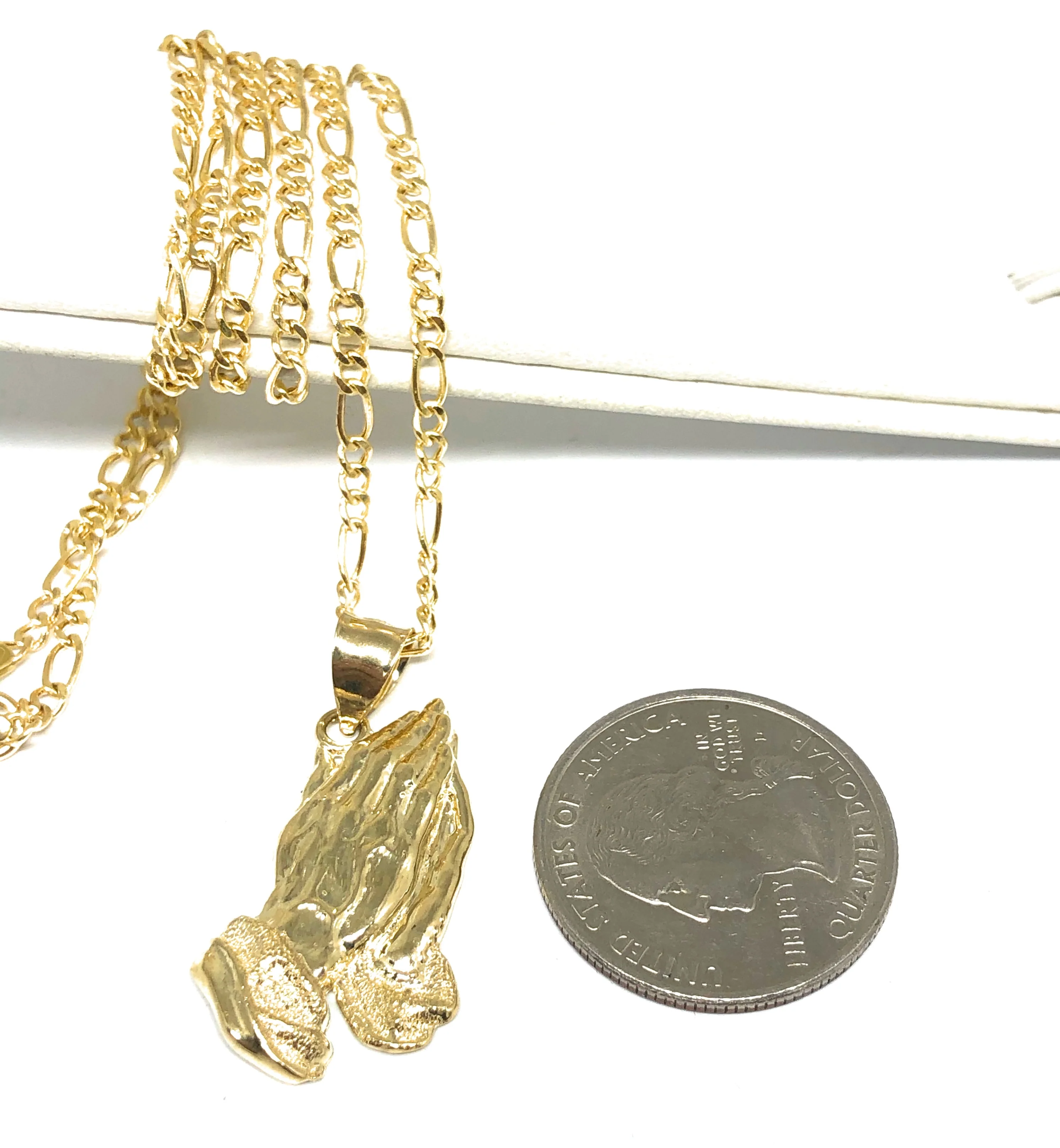 10k Solid Gold Classic Praying Hands Pendant Necklace (RIGHT FACING) - Image 2