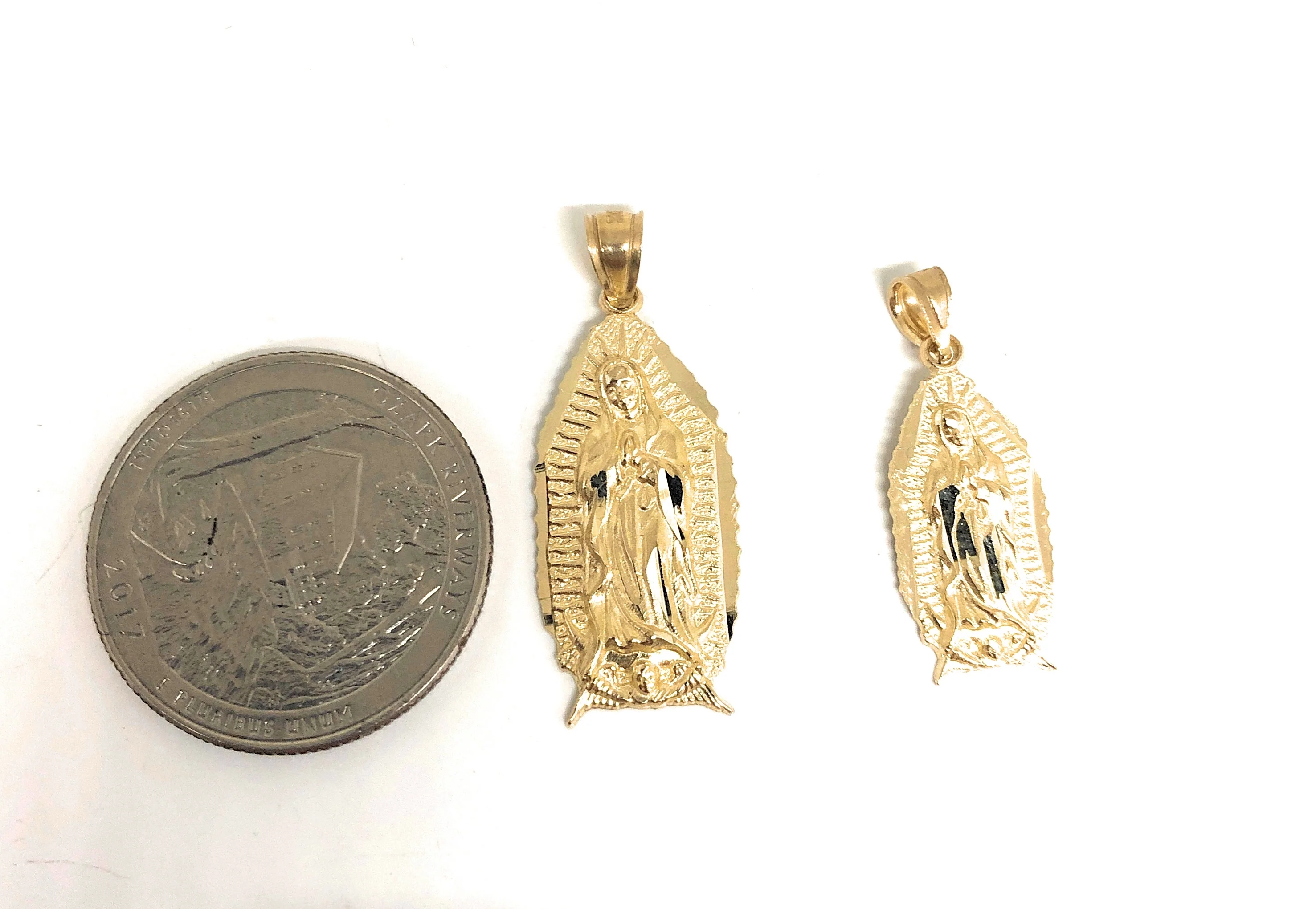 10k Solid Gold Classic Virrgin Mary Pendant Necklace Virrgen Gaudalupe Chain (MED, SM) - Image 2