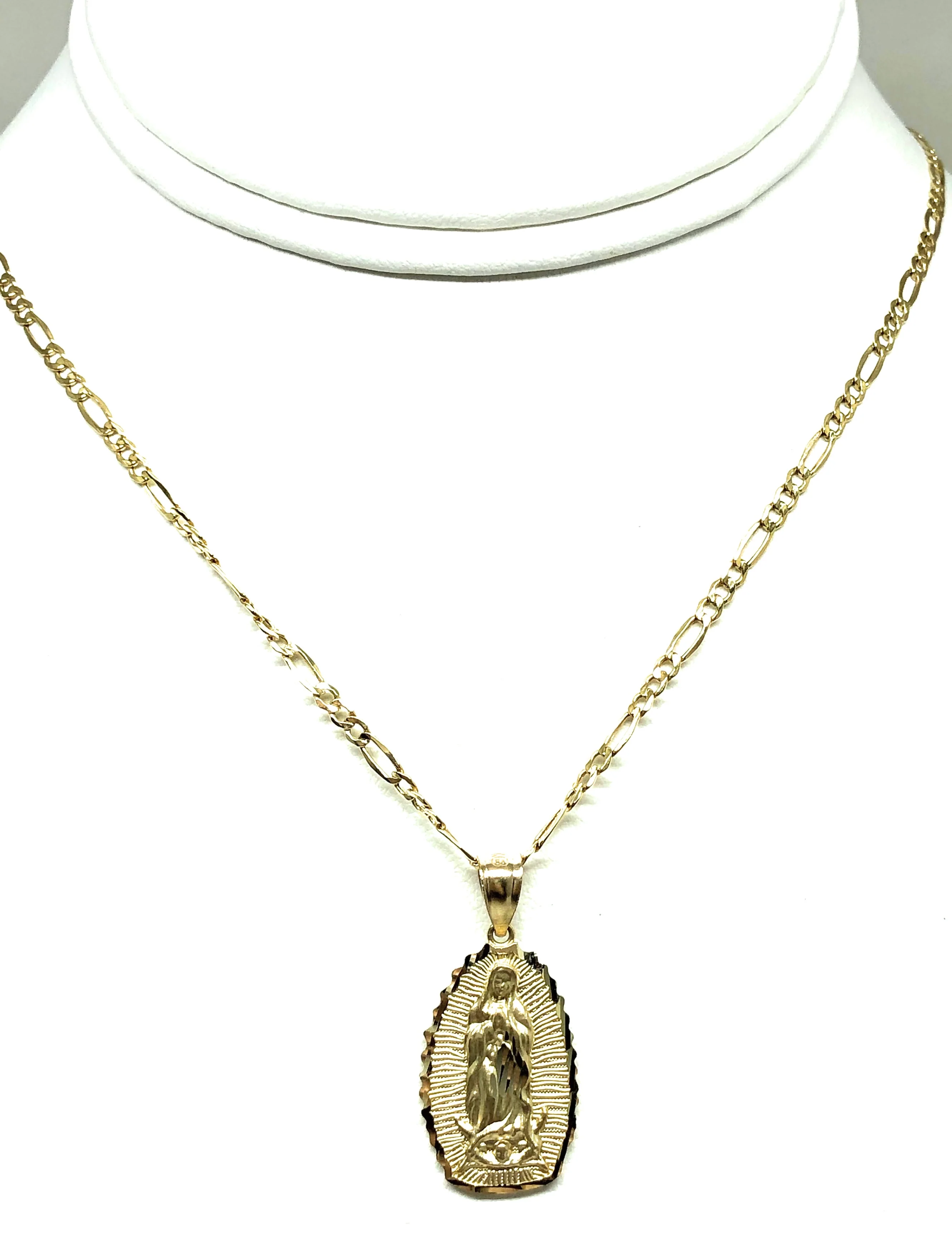 10k Solid Gold Classic Virrgin Mary Pendant Necklace Virrgen Gaudalupe Chain (XL, LG, MED, SM,XS) - Image 6
