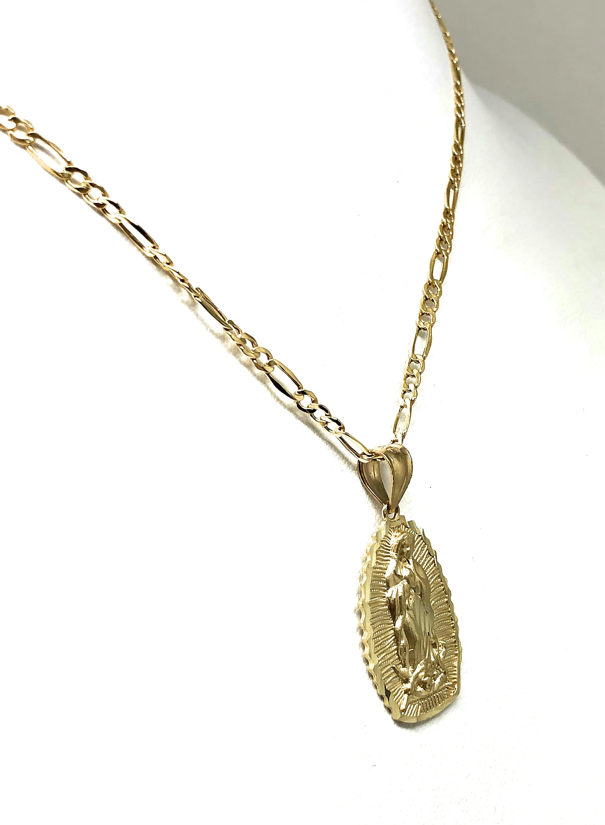 10k Solid Gold Classic Virrgin Mary Pendant Necklace Virrgen Gaudalupe Chain (XL, LG, MED, SM,XS) - Image 8