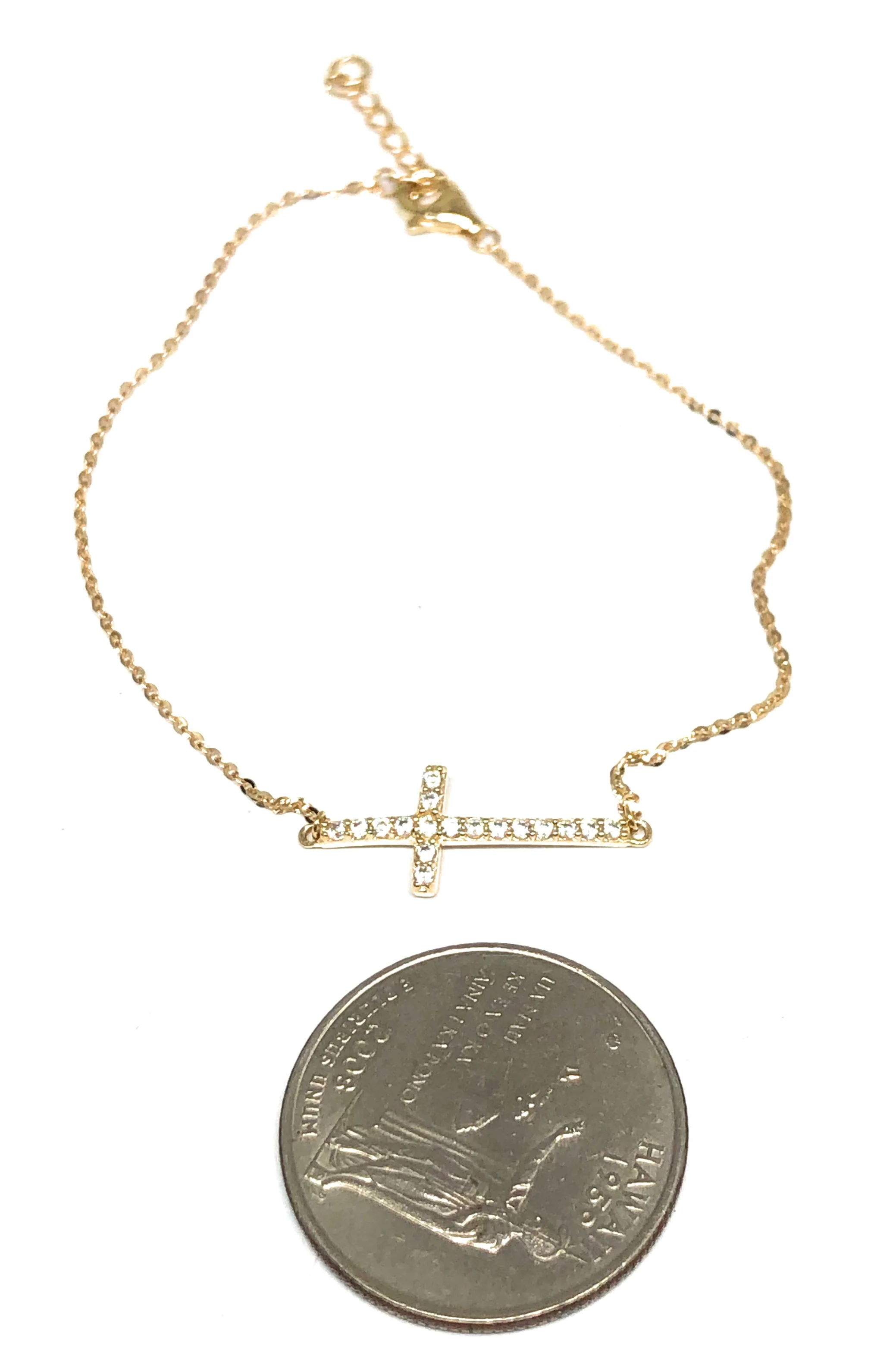10k Solid Gold Cross CZ Brracelet 8 inch (FC) - Image 2