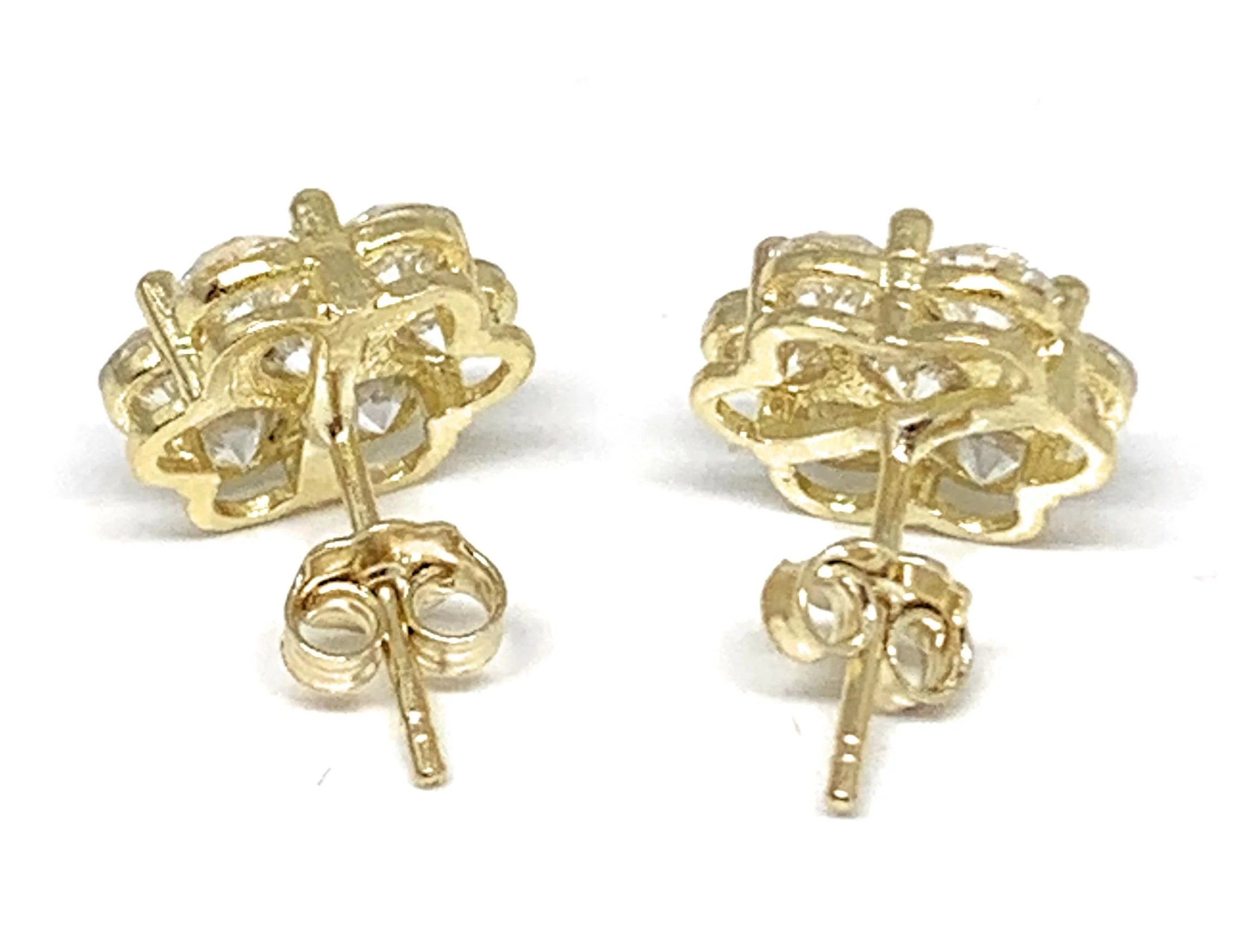 10k Solid Gold Cubic Zirconia CZ Flower Stud Earrings - Image 3