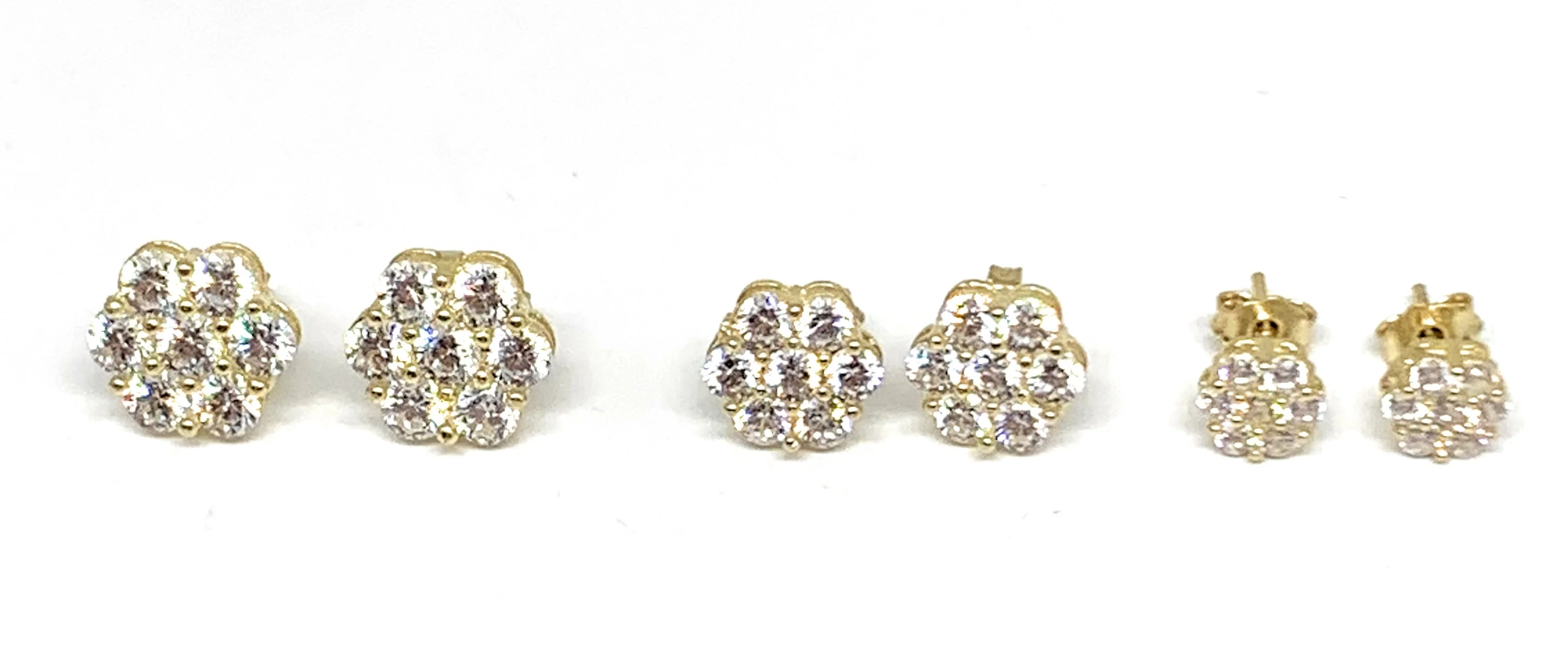 10k Solid Gold Cubic Zirconia CZ Flower Stud Earrings - Image 5