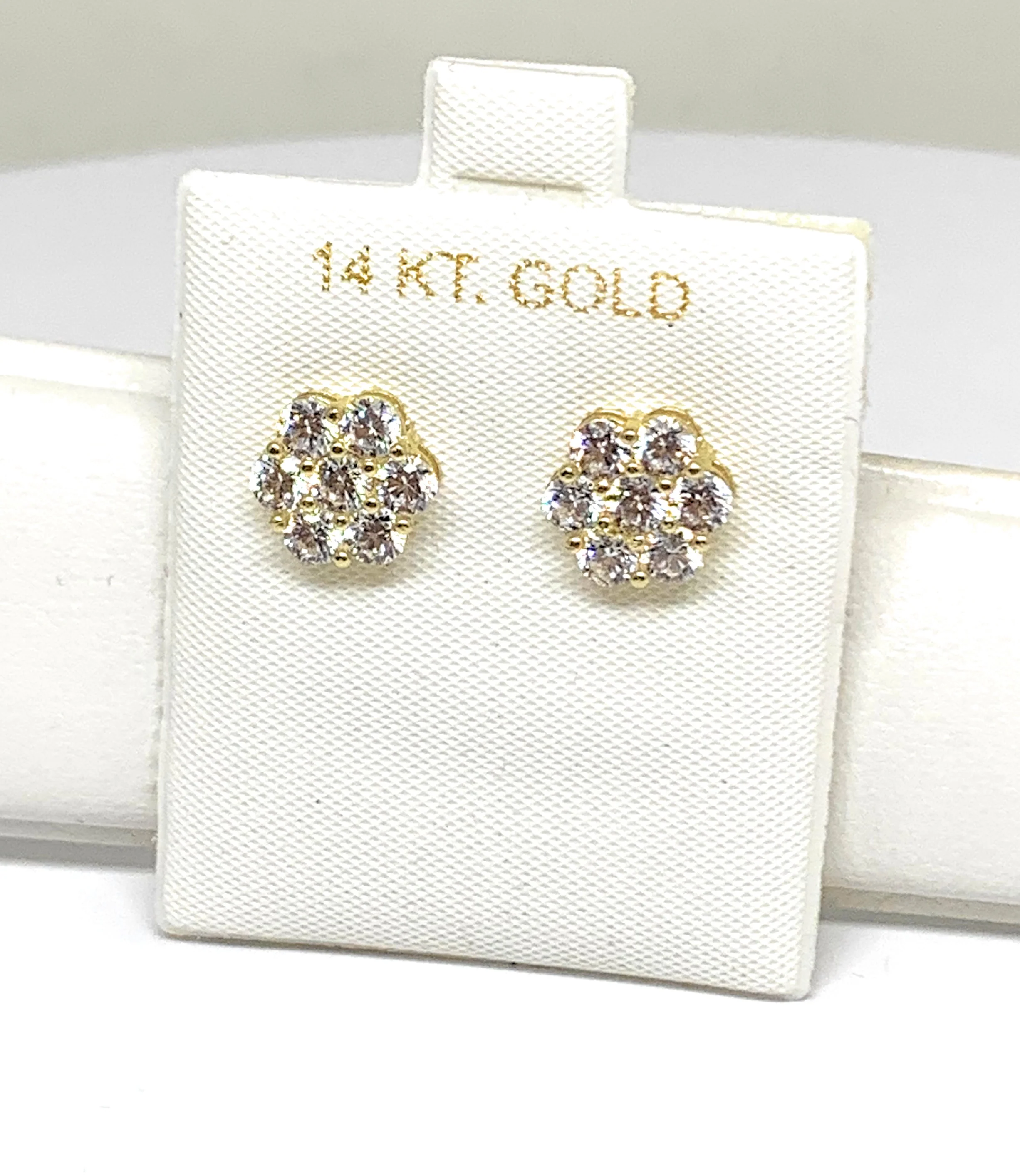 10k Solid Gold Cubic Zirconia CZ Flower Stud Earrings - Image 6