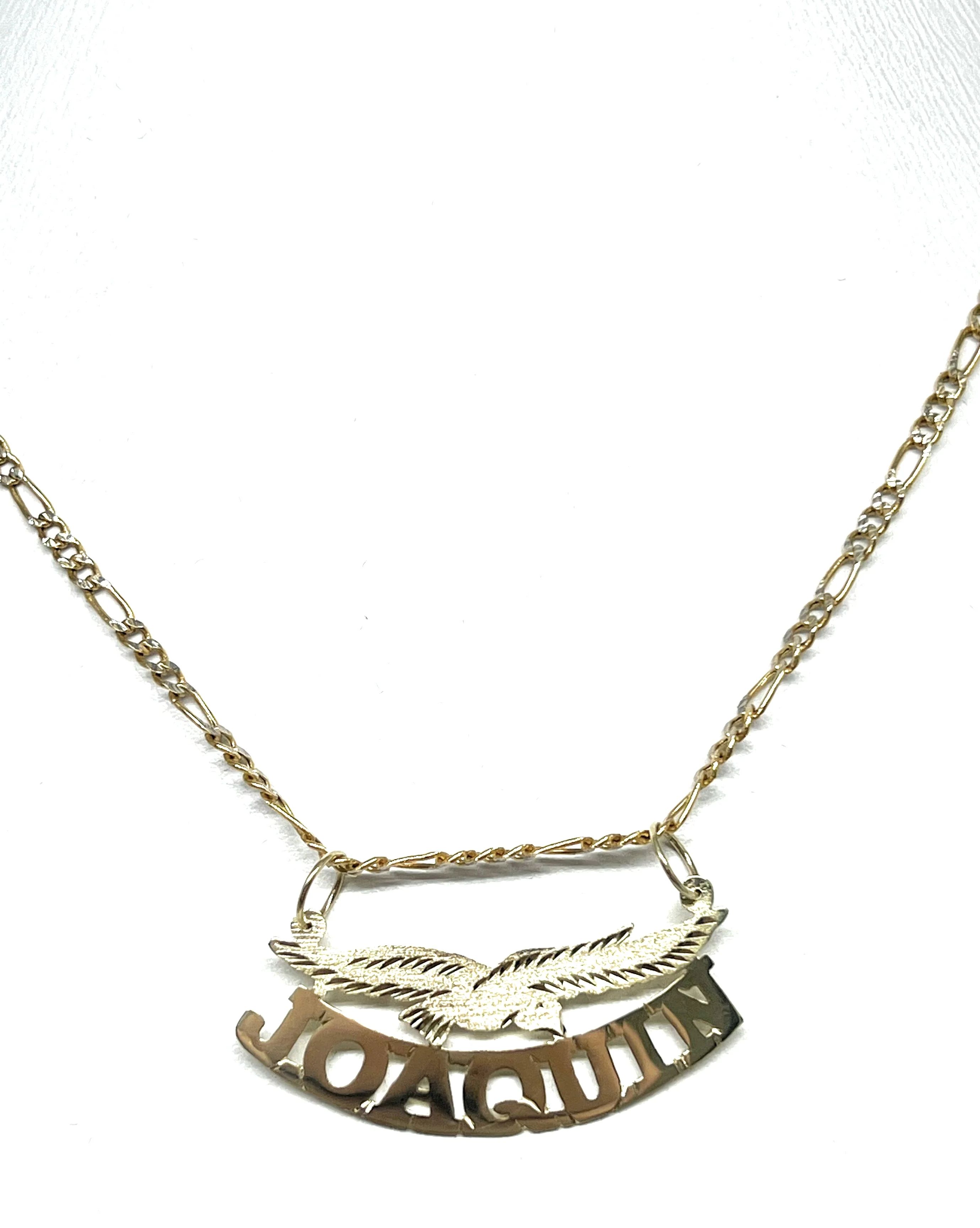 10k Solid Gold Custom BLOCK STYLE EAGLE Nameplate Pendant Necklace with Chain Options - Image 3