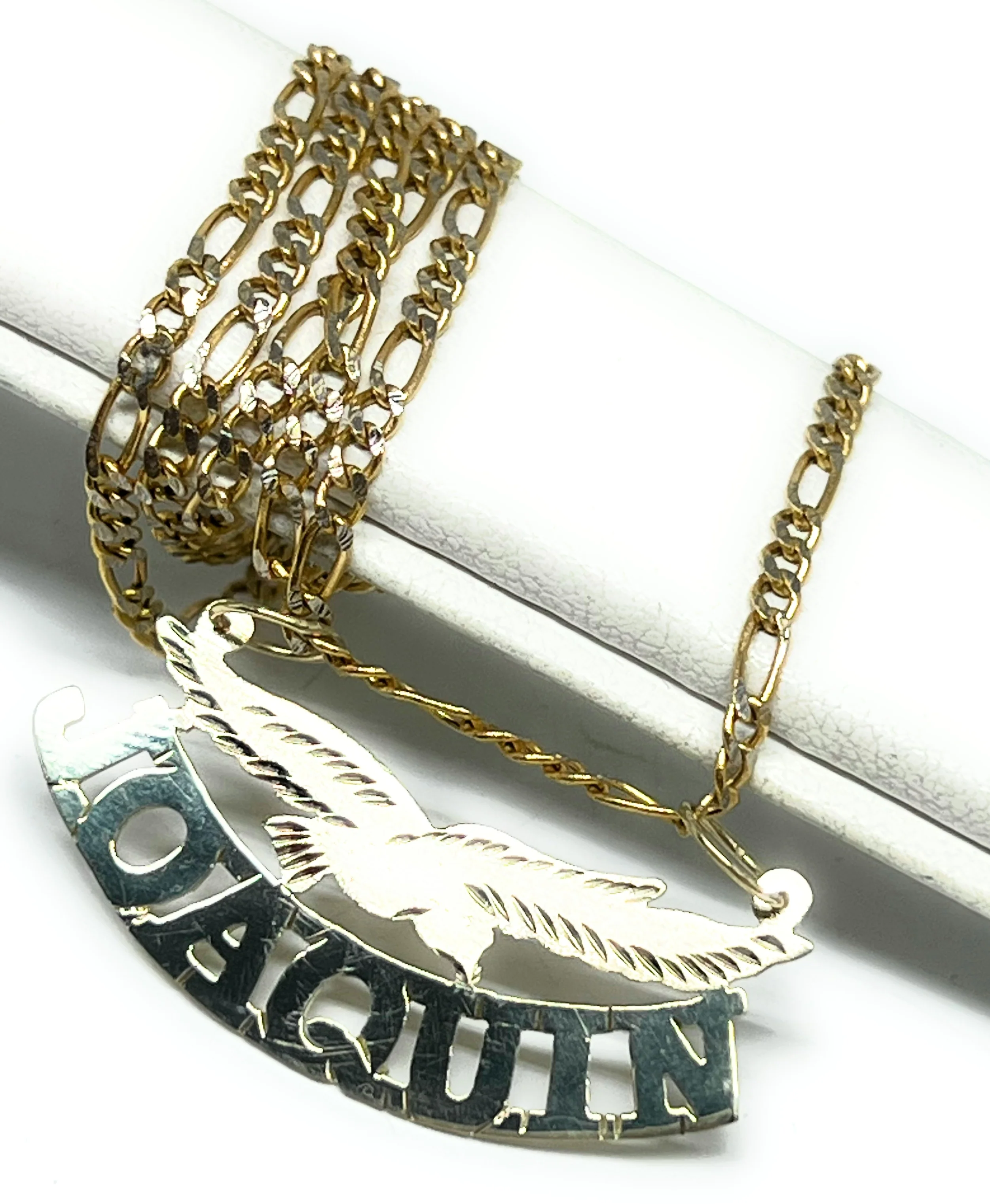 10k Solid Gold Custom BLOCK STYLE EAGLE Nameplate Pendant Necklace with Chain Options - Image 4
