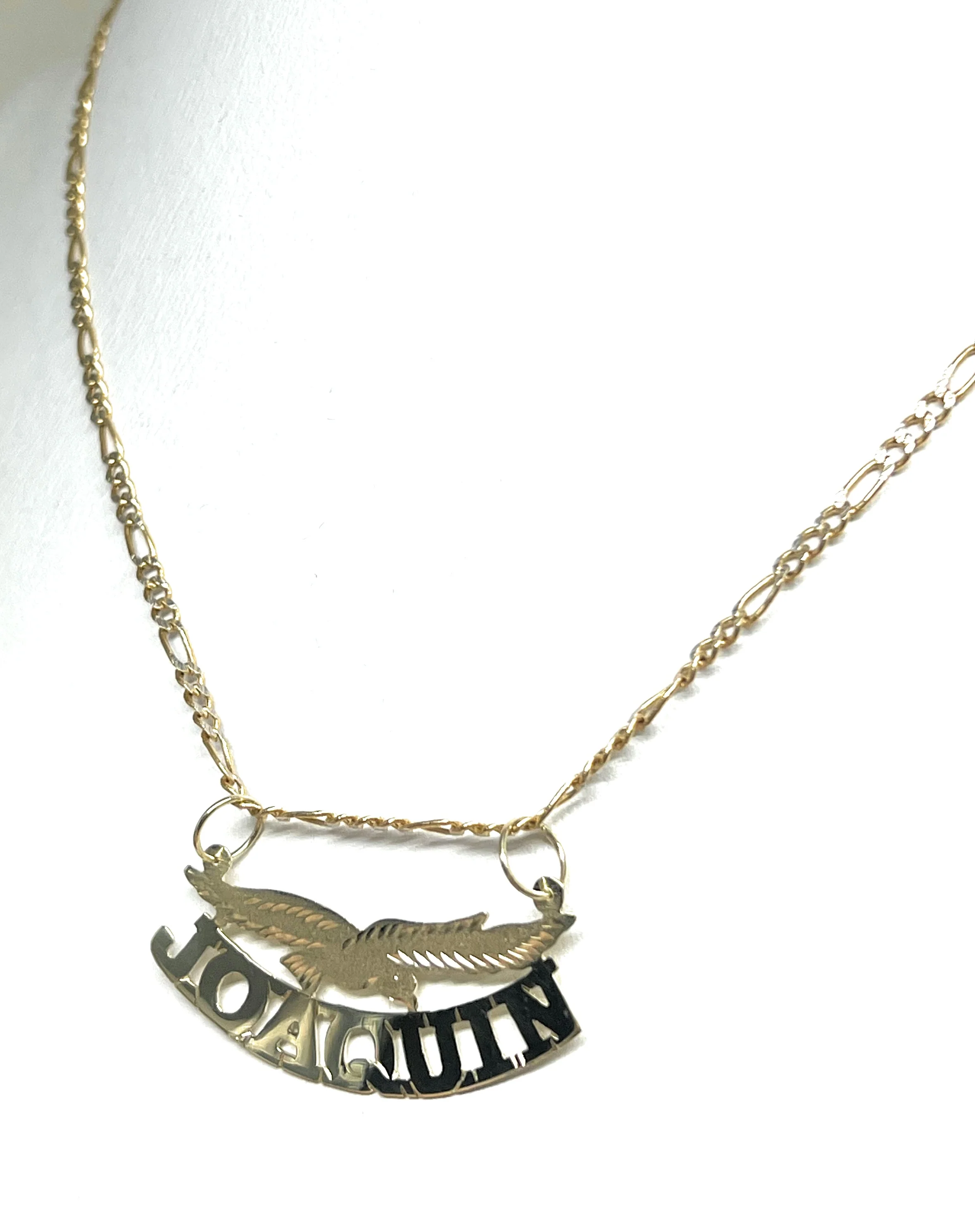10k Solid Gold Custom BLOCK STYLE EAGLE Nameplate Pendant Necklace with Chain Options - Image 5