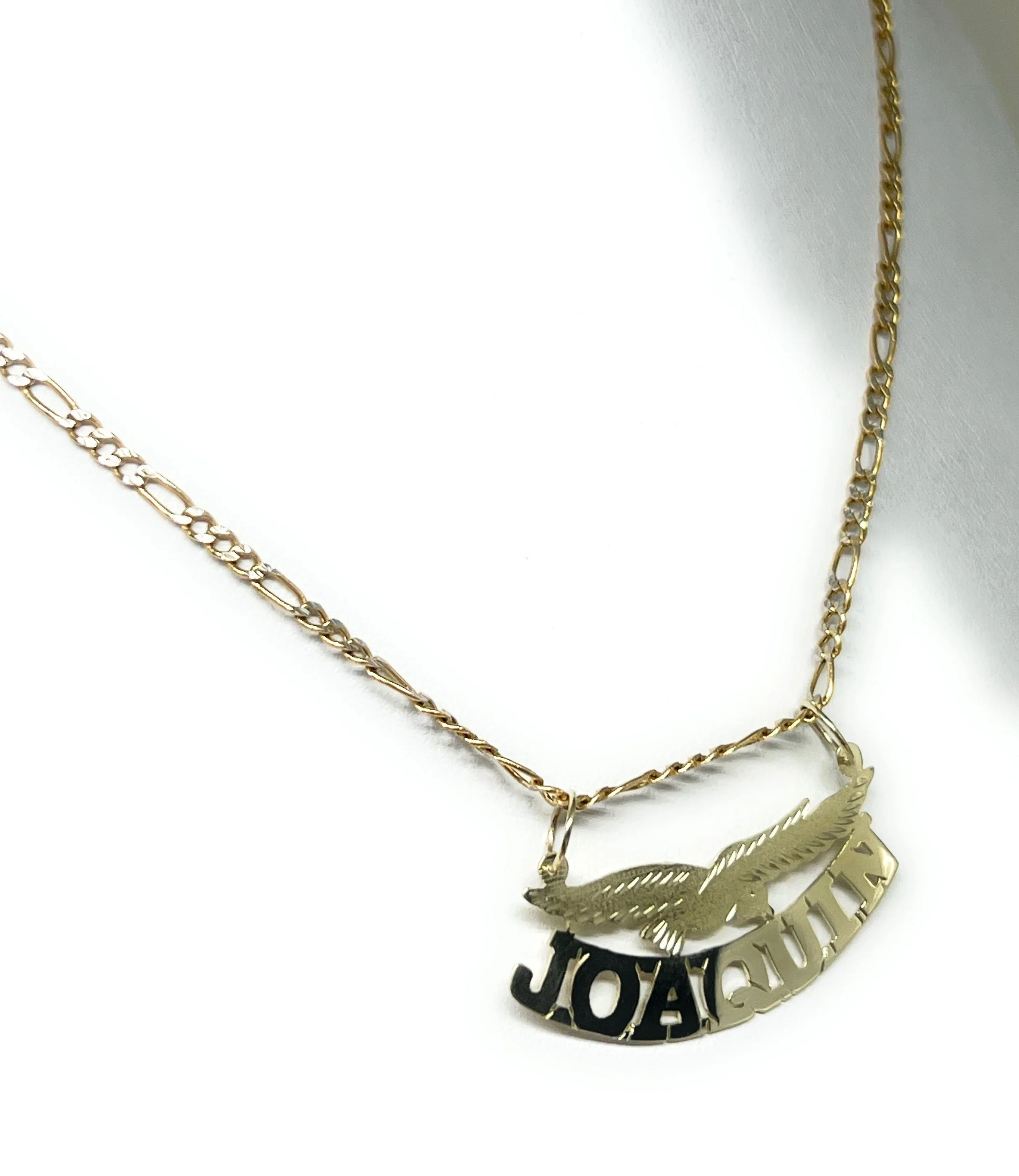 10k Solid Gold Custom BLOCK STYLE EAGLE Nameplate Pendant Necklace with Chain Options - Image 6