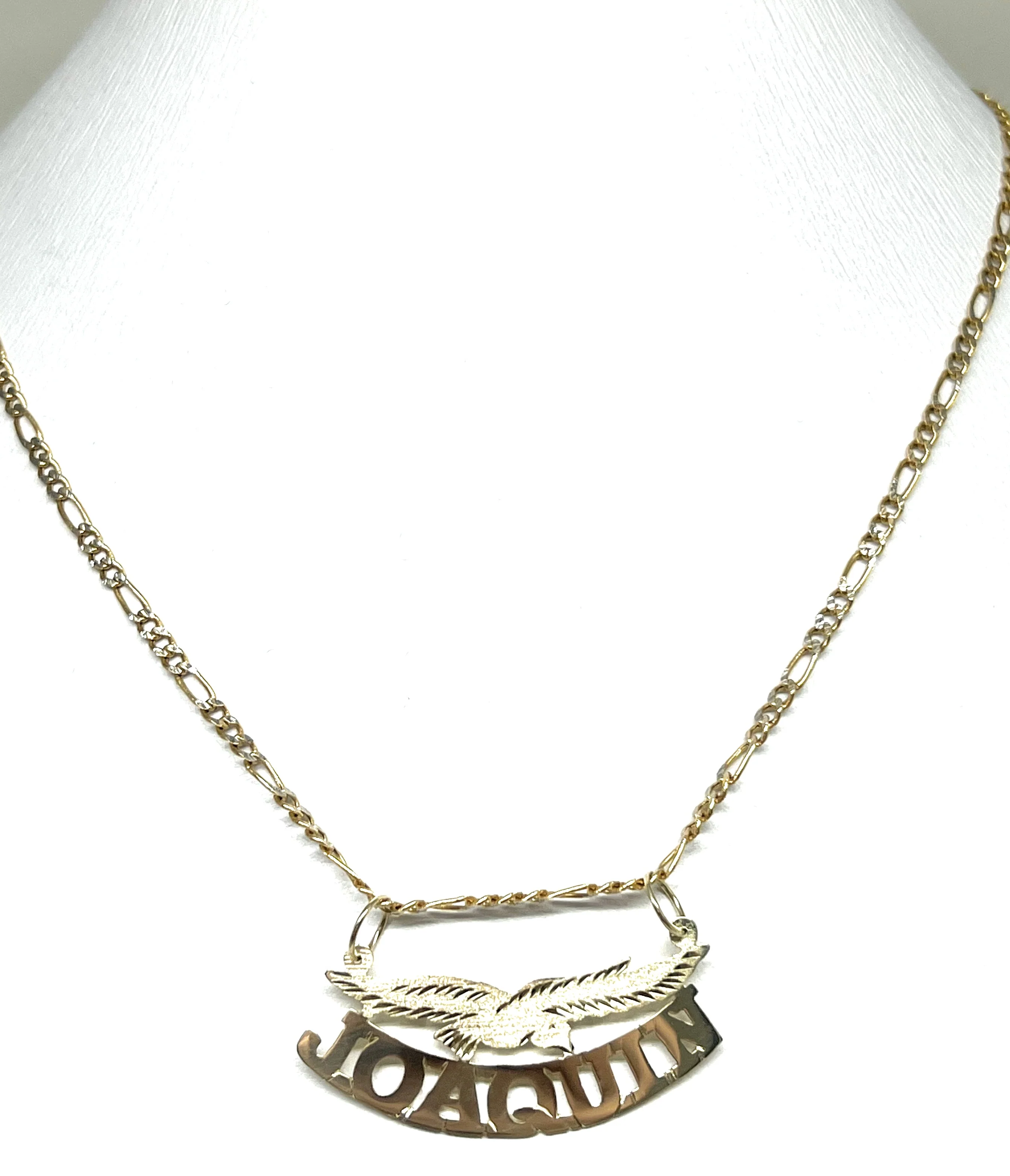 10k Solid Gold Custom BLOCK STYLE EAGLE Nameplate Pendant Necklace with Chain Options - Image 7