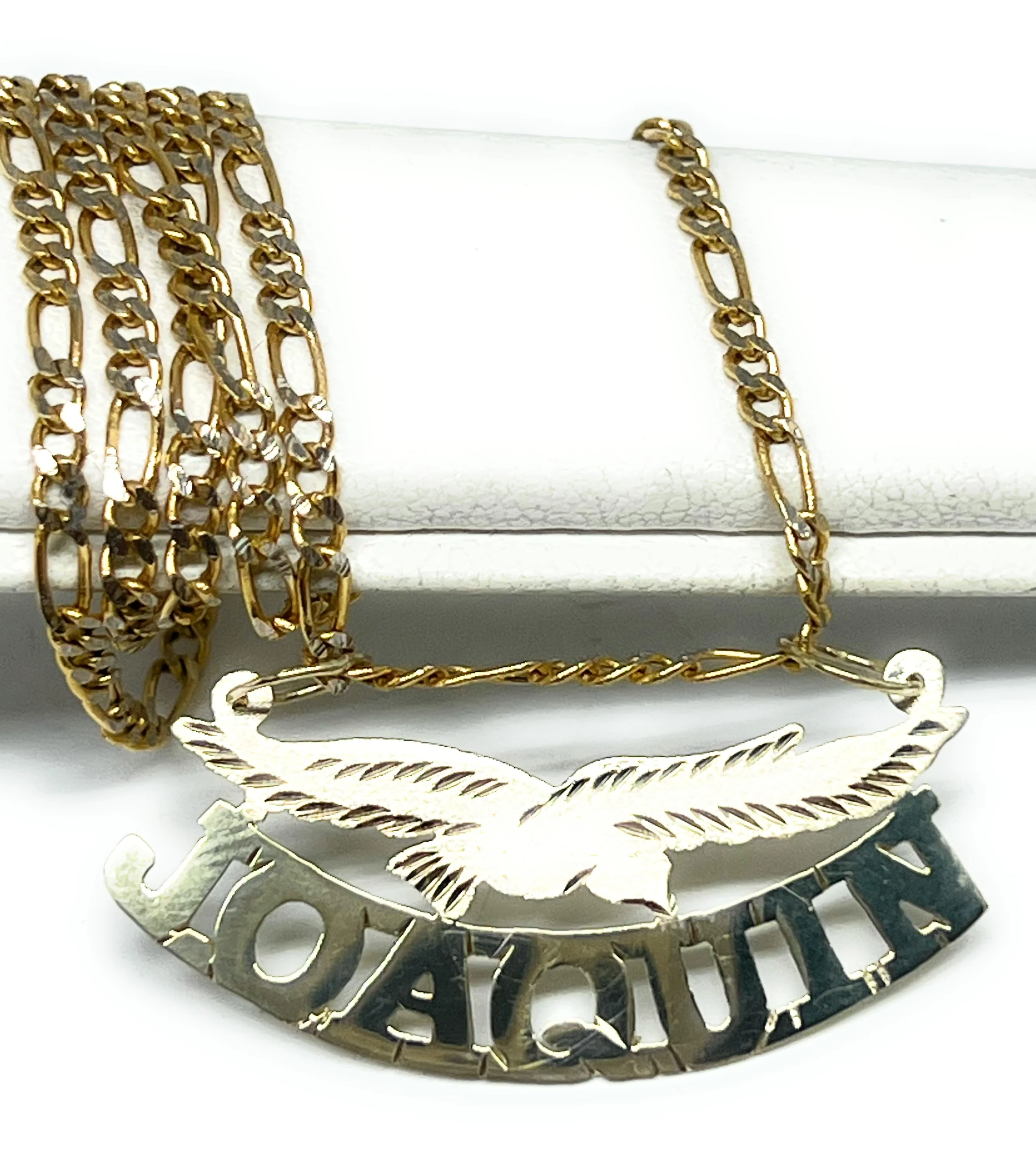 10k Solid Gold Custom BLOCK STYLE EAGLE Nameplate Pendant Necklace with Chain Options - Image 8